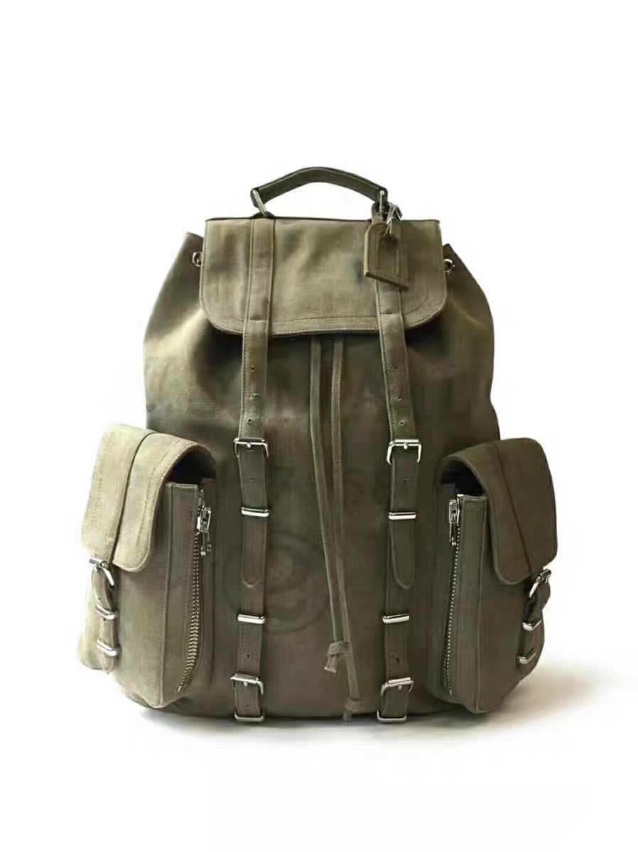 NIGO Men's Green Vintage Aged Canvas Casual Shoulder Bag Backpack Rucksack #nigo97627