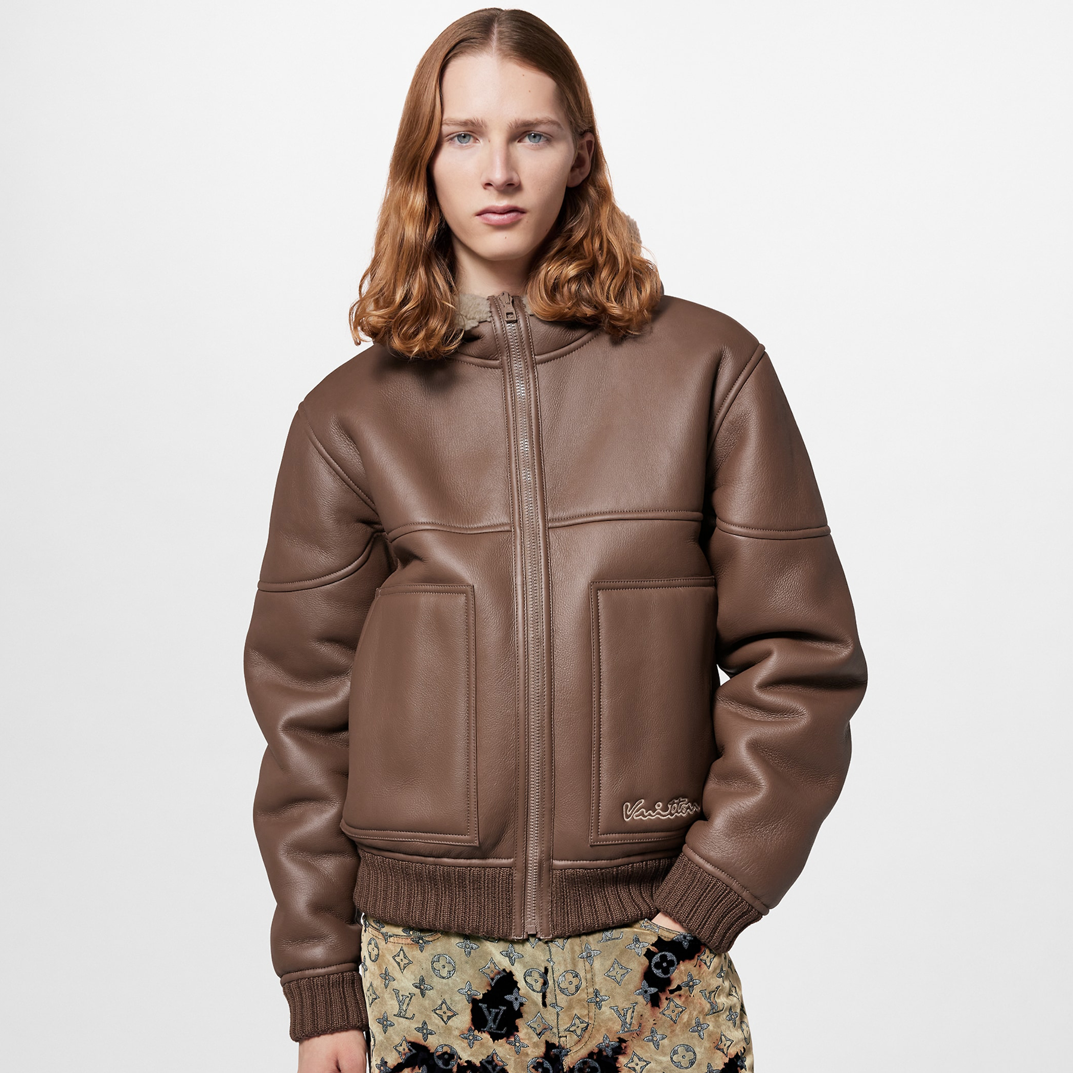 NIGO Louis Vuitton Men's Winter Reversible Shearling Hooded Blouson Zip Long Sleeve Jacket #nigo97639