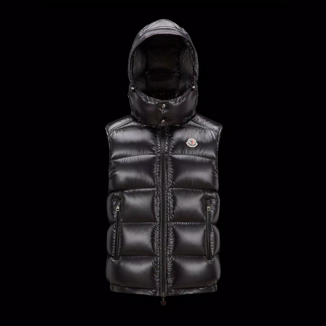 NIGO Moncler Men's Winter Black Solid Colour Logo Label Zip Hooded Down Short Waistcoat Vest #nigo97646