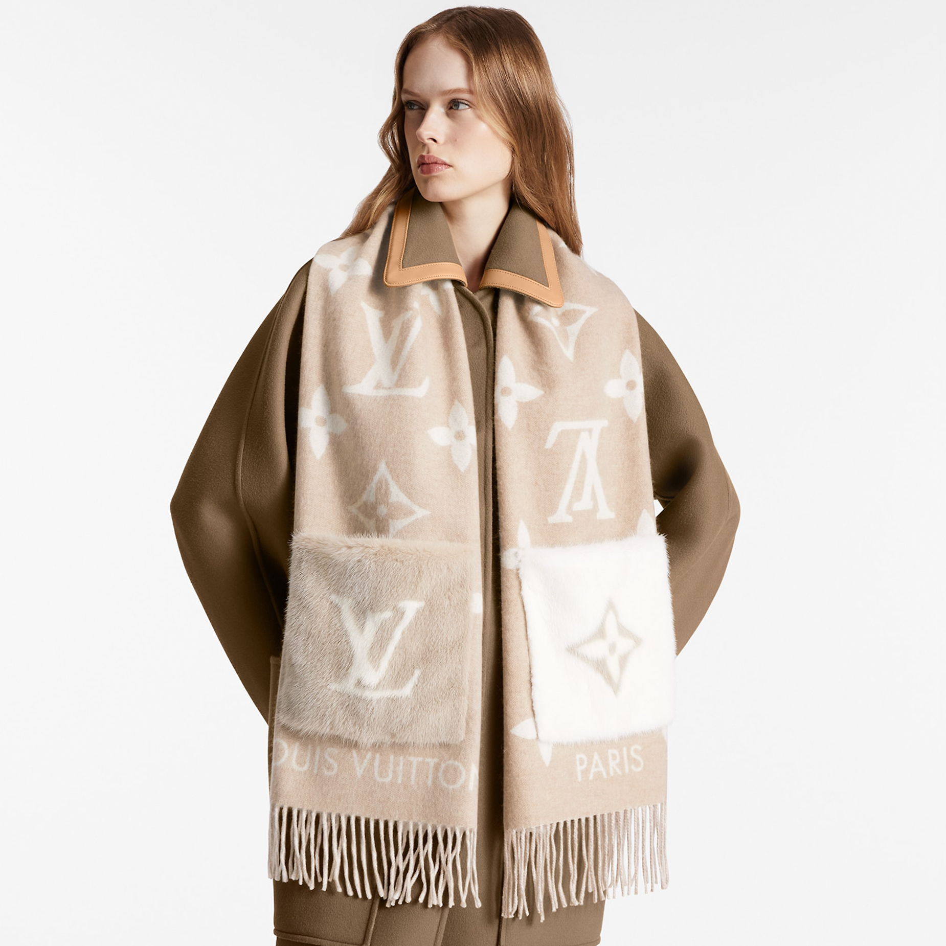 NIGO Louis Vuitton Cold Reykjavik Scarf Med Monogram I Kashmir Med Dobbel Lomme I Mink Og Kashmir For Kvinner #nigo97648