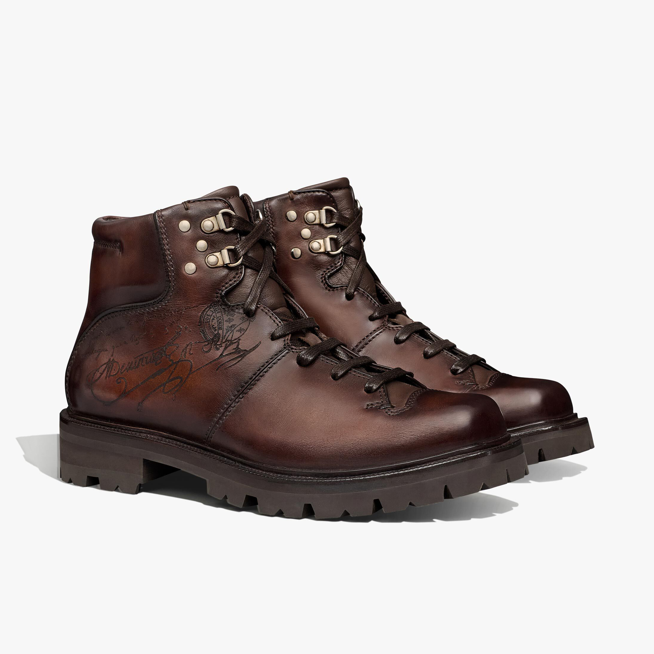 NIGO Berluti Men's Winter Tattoo Graphic Leather Biker Boots Shoes #nigo97653