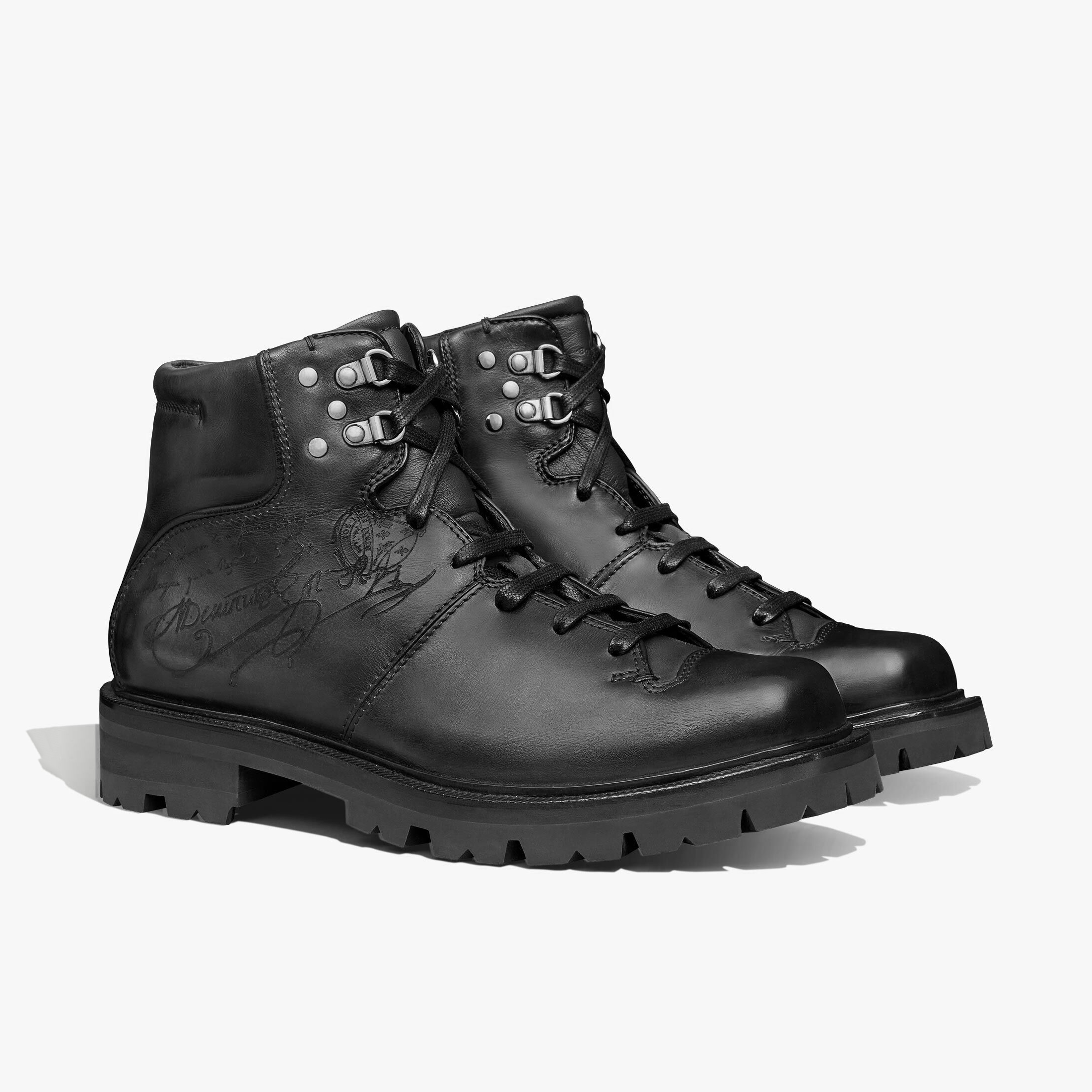 NIGO Berluti Men's Winter Tattoo Graphic Leather Biker Boots Shoes #nigo97653