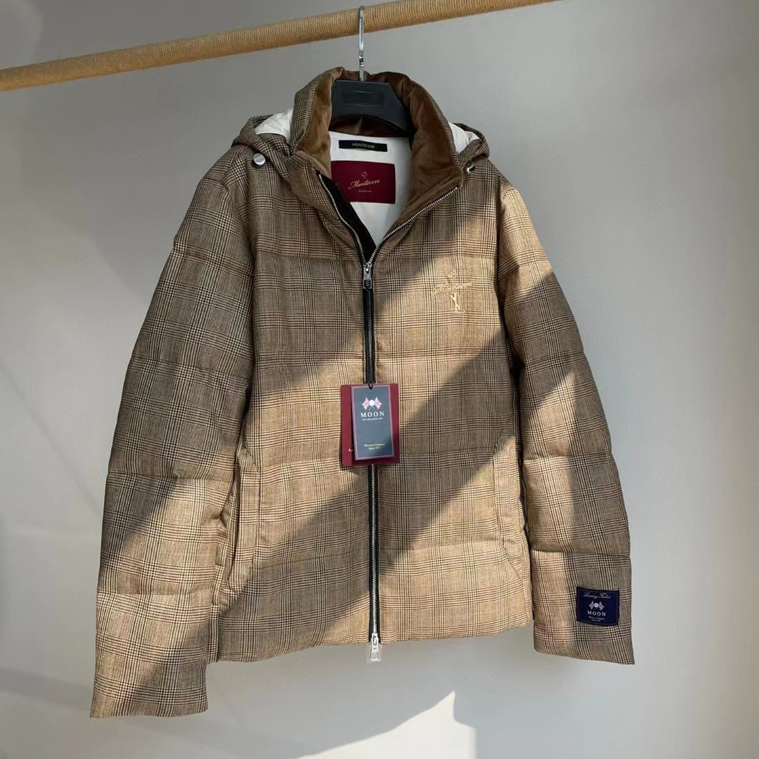 NIGO Montecore Men's Winter Pinstripe Blend Wool Hooded Zip Puffer Down Jacket #nigo97656