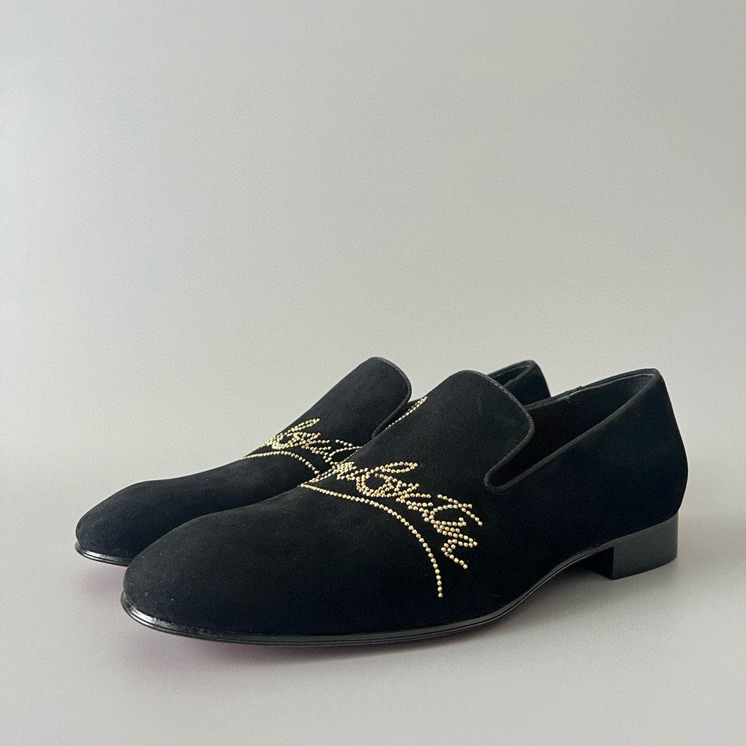 NIGO Christian Louboutin Men's Summer Black Casual Cowhide Rhinestone Logo Leather Shoes #nigo97654