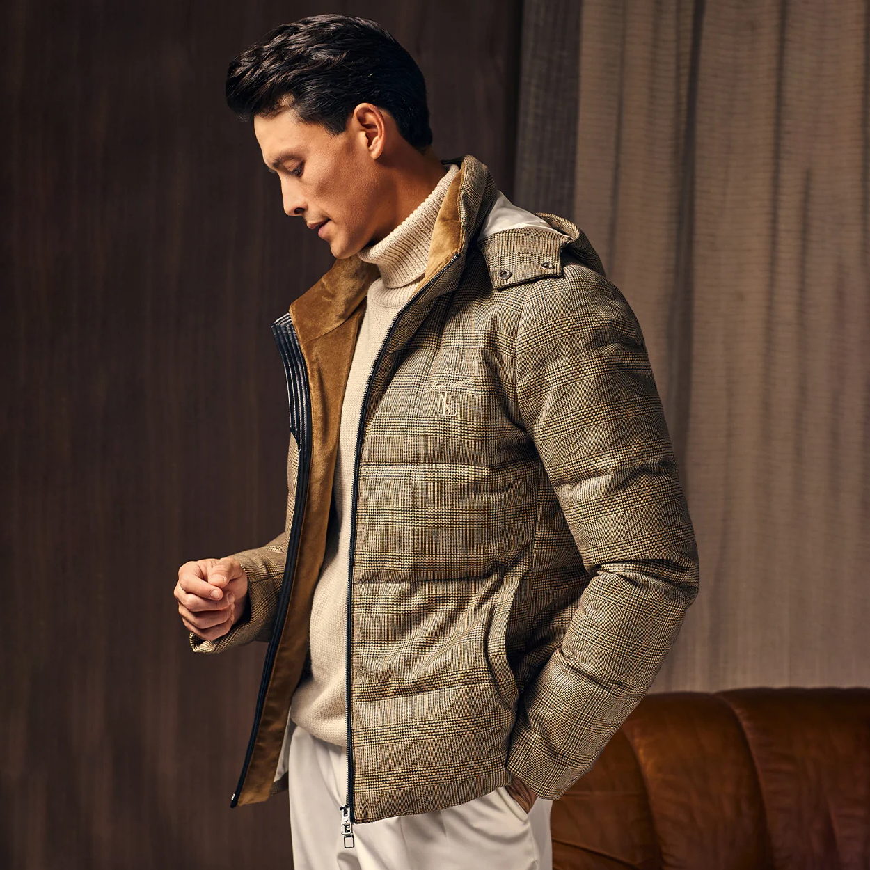 NIGO Montecore Men's Winter Pinstripe Blend Wool Hooded Zip Puffer Down Jacket #nigo97656