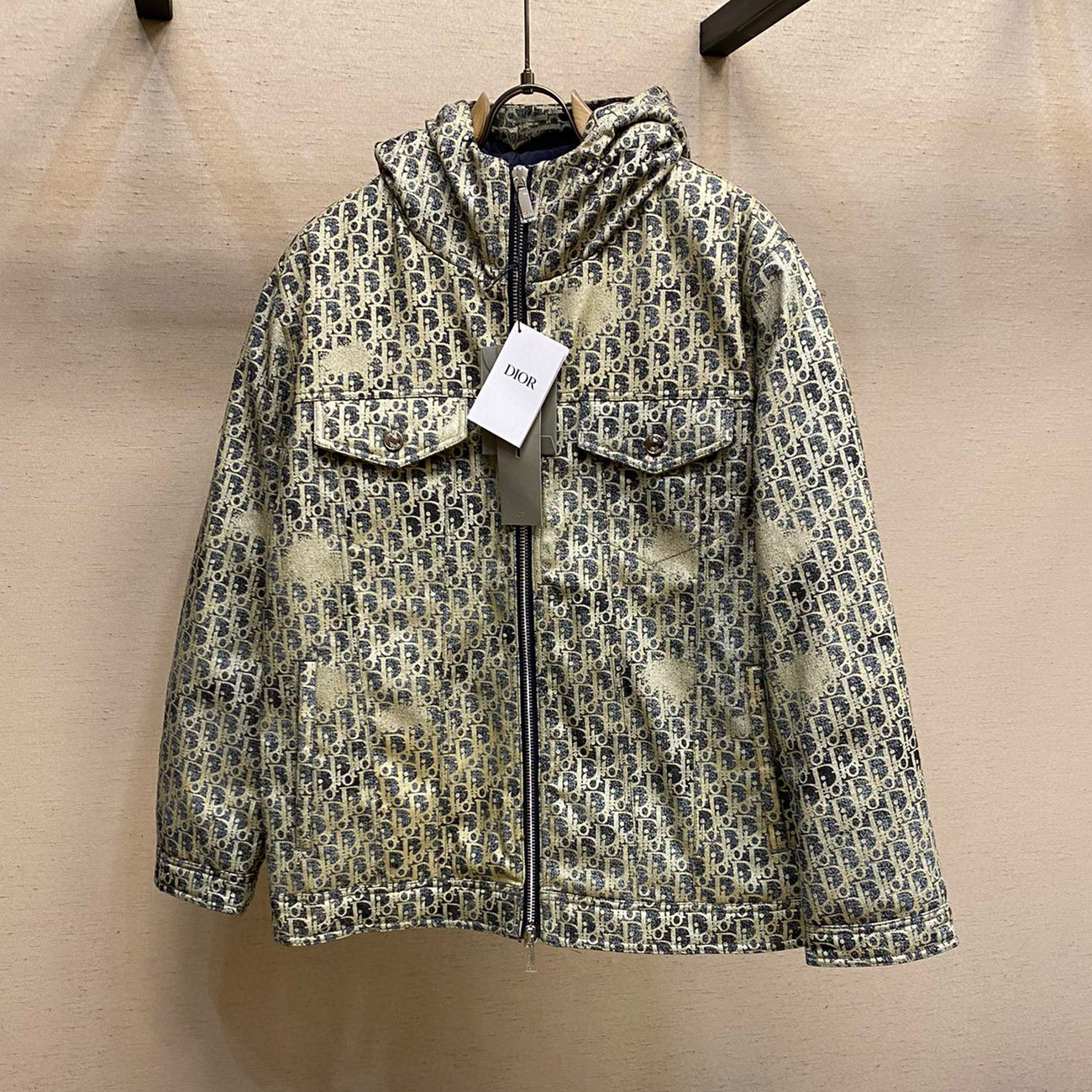 NIGO Dior Men's Winter Logo Jacquard Washed Fabric Denim Hooded Zip Puffer Down Jacket #nigo97663