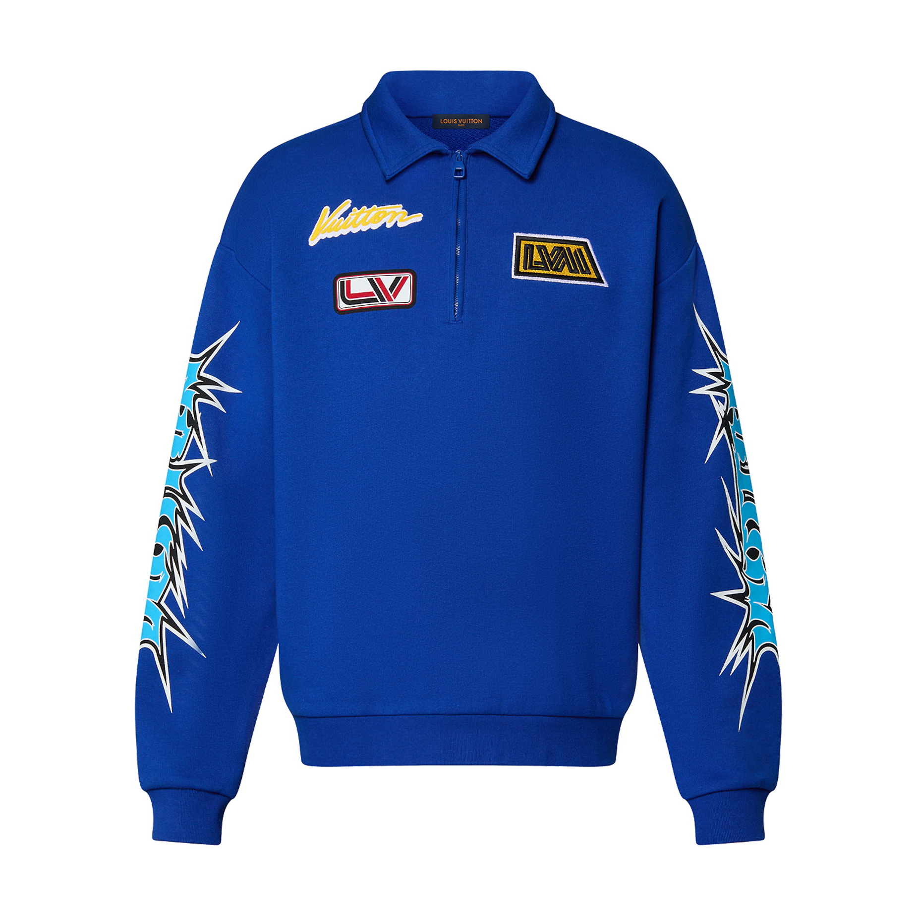 NIGO Louis Vuitton Men's Autumn Winter Blue Letter Graffiti Print Long Sleeve Half-Zipped Cotton Sweatshirt Pullover #nigo97676