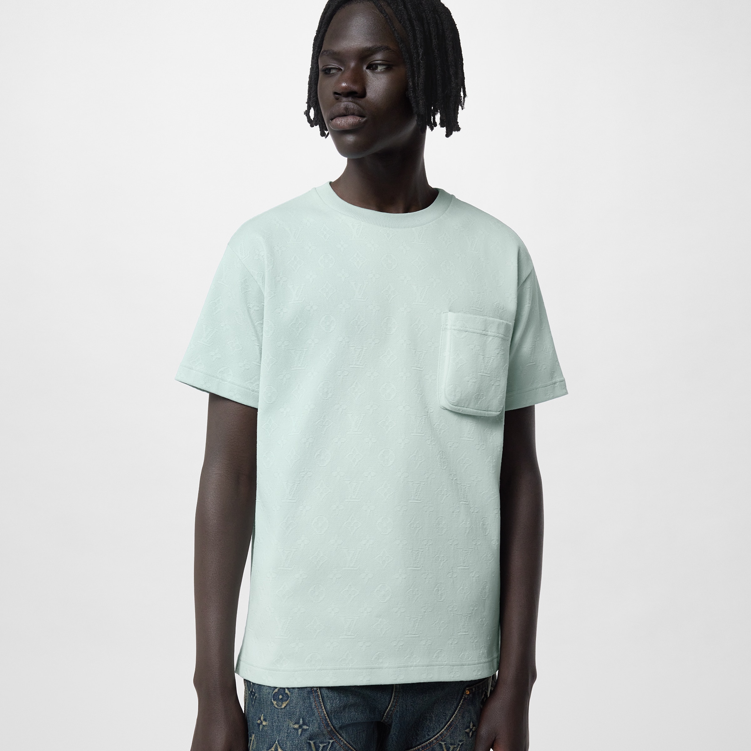 NIGO Louis Vuitton Men's Summer Light Green Round Neck Pocket Casual Short 3D Pocket Monogram Cotton Sleeve T-Shirt #nigo97675