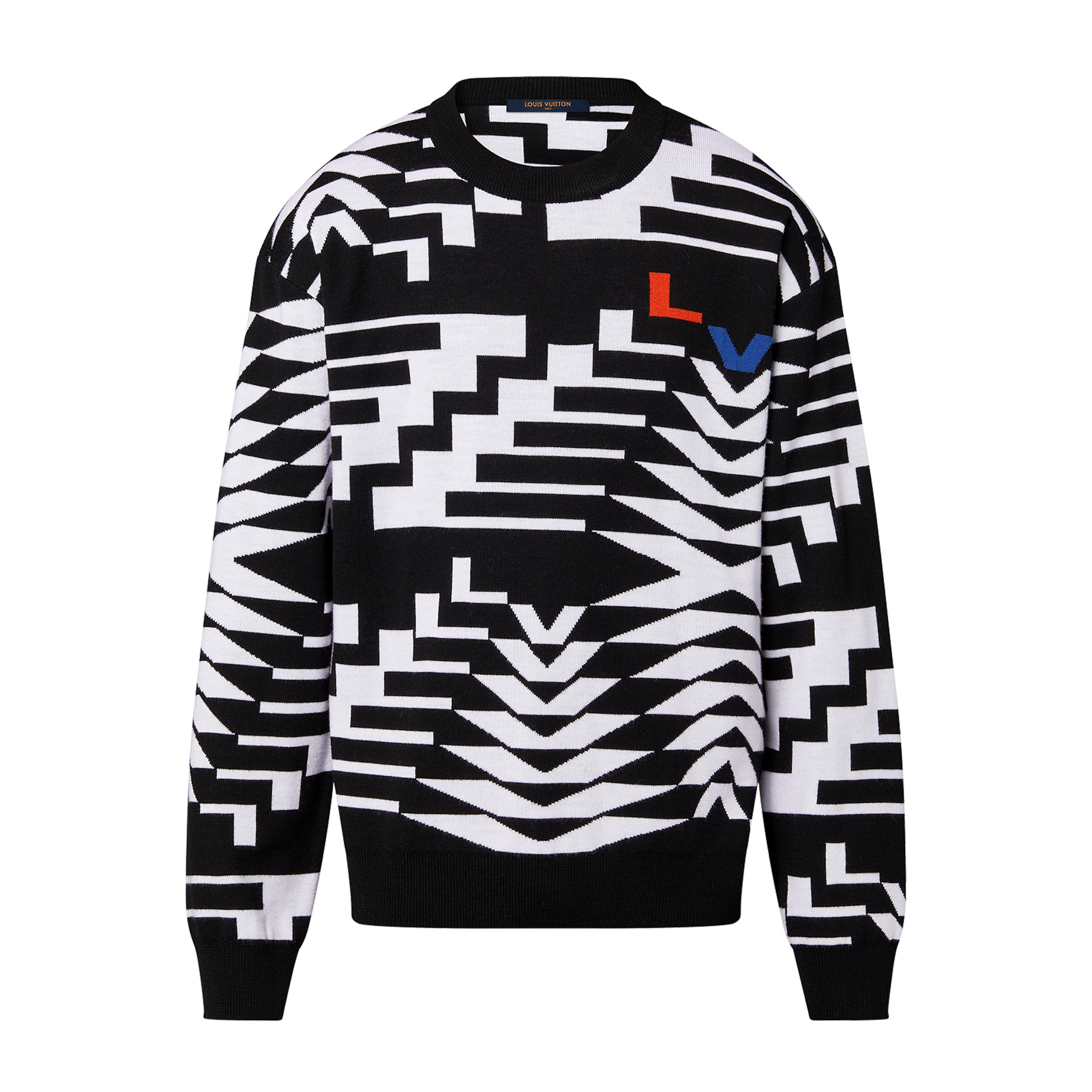 NIGO Louis Vuitton Men's Autumn & Winter Black & White Checkered Cotton Wool Knit Sweater Pullover #nigo97681