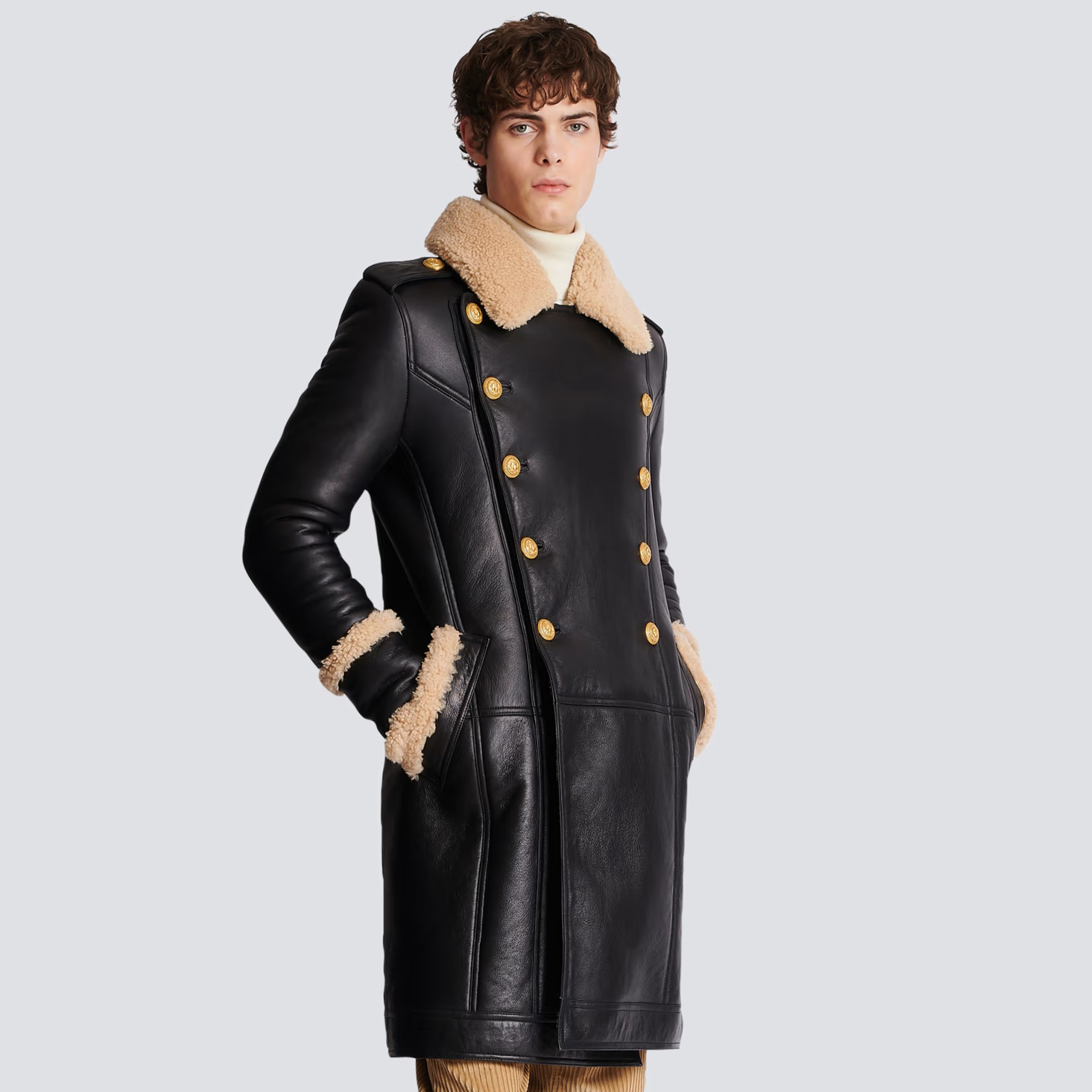 NIGO Balmain Men's Winter Solid Color Double Breasted Lapel Fashion Long Fit Fur Coat Ngvp #nigo7427