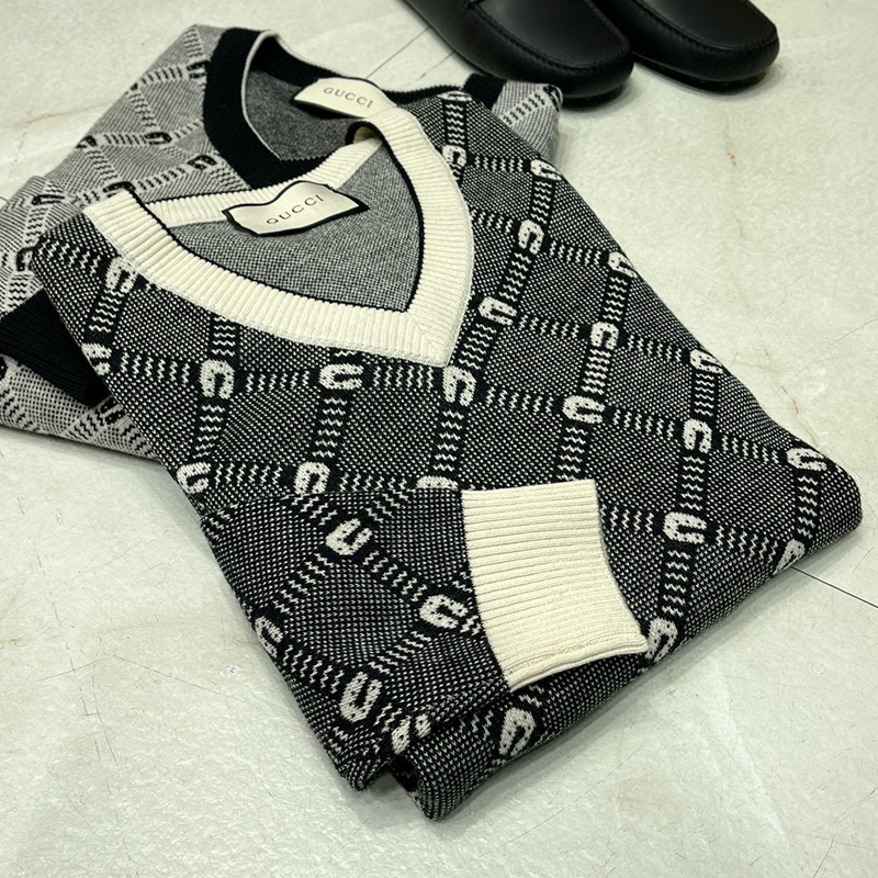 NIGO Gucci Men's Autumn And Winter Casual Colorblocking Wool Knit Pullover V-neck Long Sleeve Cashmere Sweater Ngvp #nigo7418