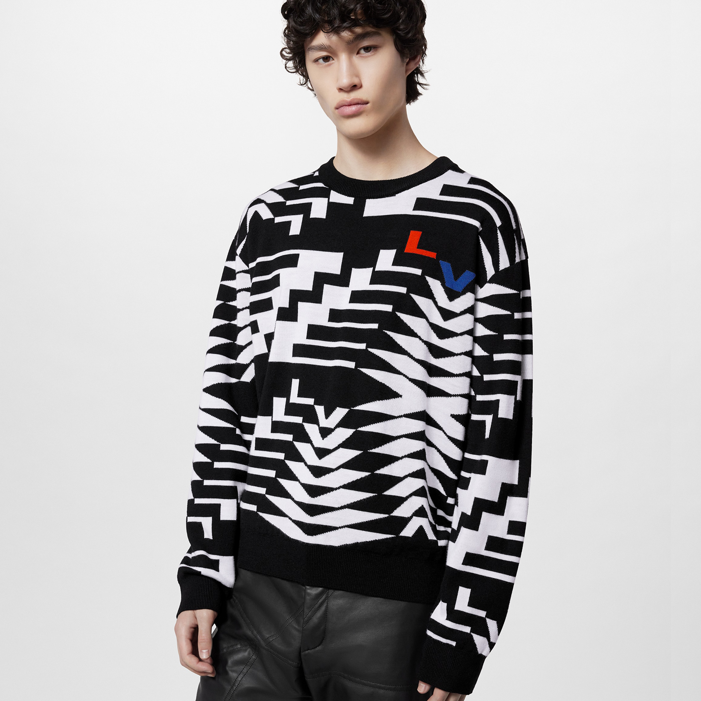 NIGO Louis Vuitton Men's Autumn & Winter Black & White Checkered Cotton Wool Knit Sweater Pullover #nigo97681