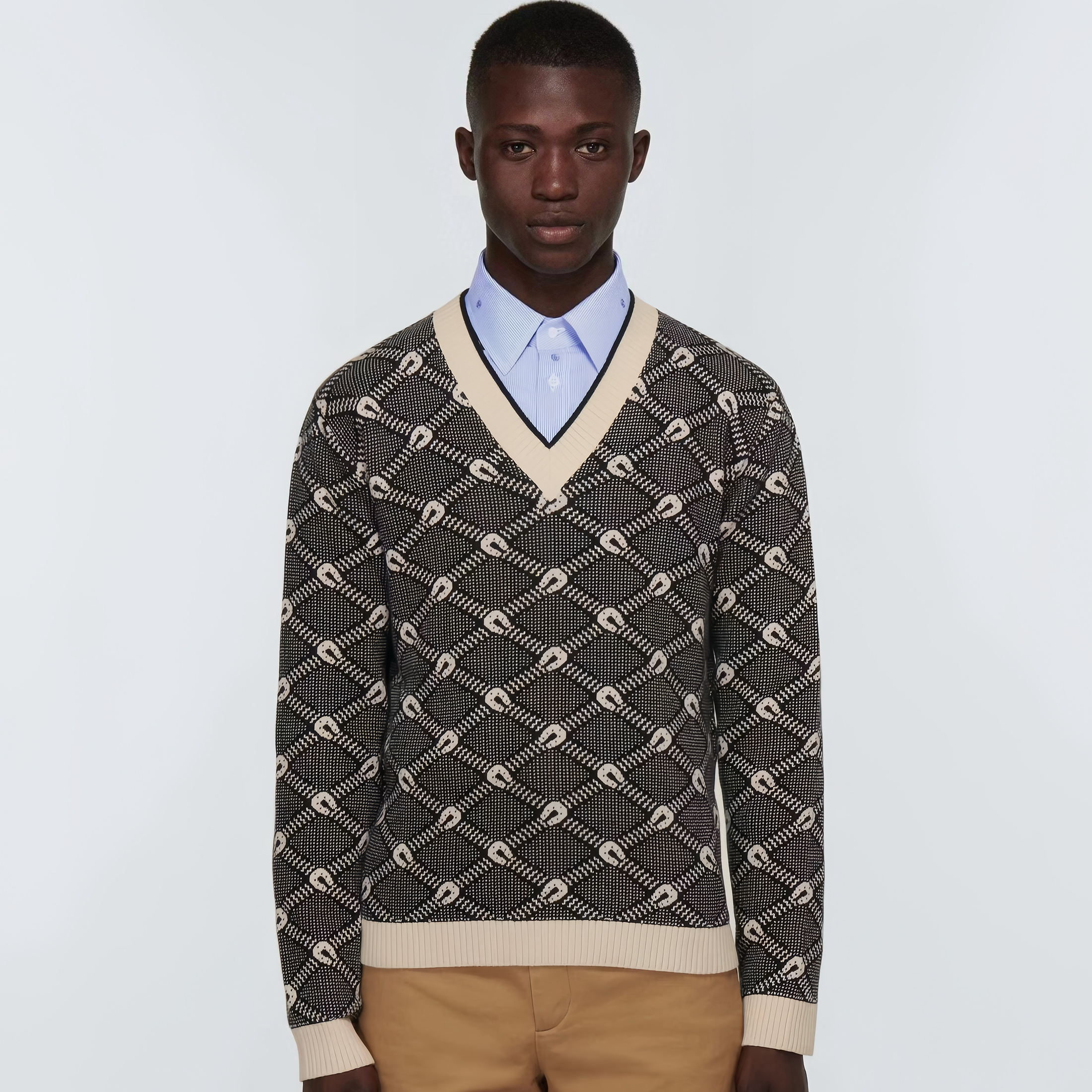 NIGO Gucci Men's Autumn And Winter Casual Colorblocking Wool Knit Pullover V-neck Long Sleeve Cashmere Sweater Ngvp #nigo7418