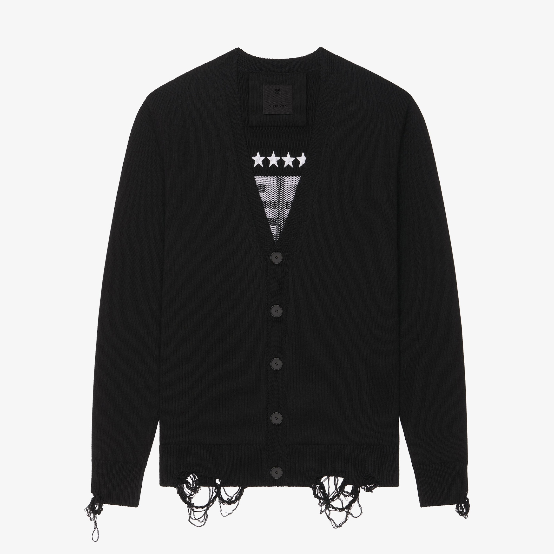 NIGO Givenchy Men's Spring Summer Black Cotton Knit V-Neck Long Sleeve Cardigan #nigo97713