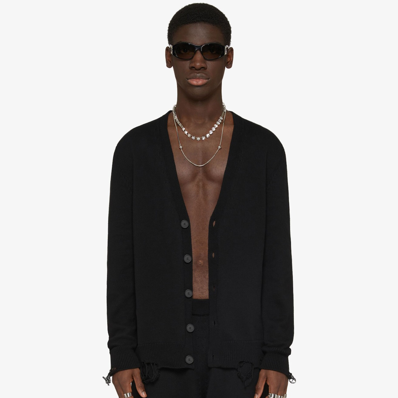 NIGO Givenchy Men's Spring Summer Black Cotton Knit V-Neck Long Sleeve Cardigan #nigo97713