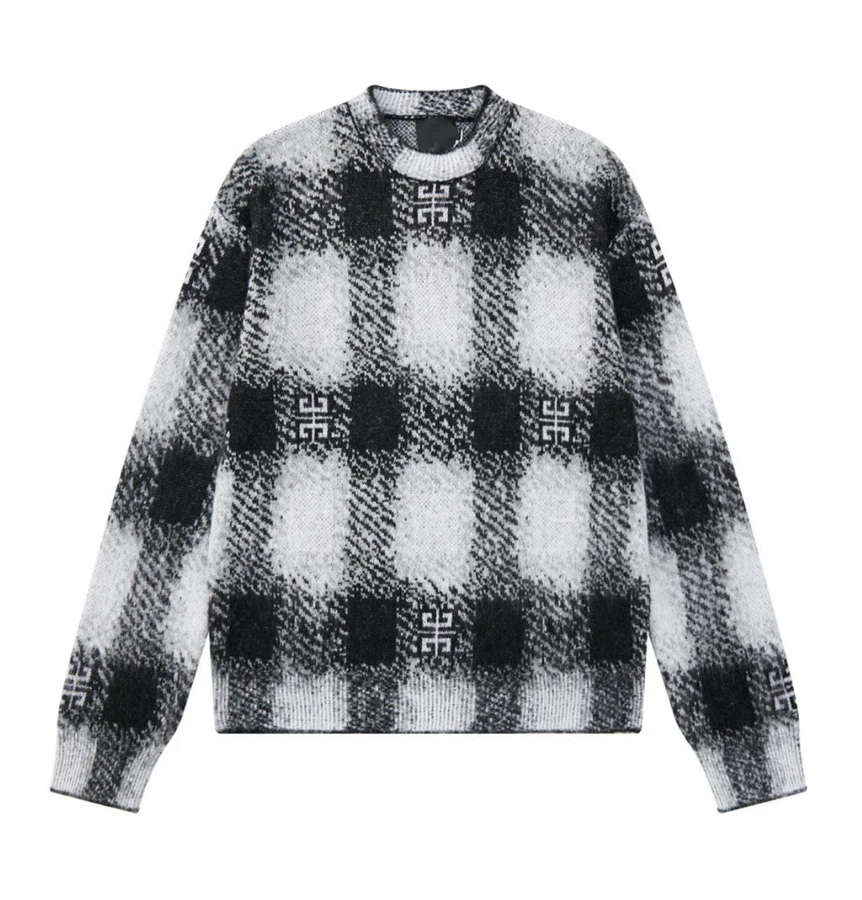 NIGO Givenchy Men's Autumn Black and White Check Mohair Cotton Knit Pullover Sweater #nigo97723