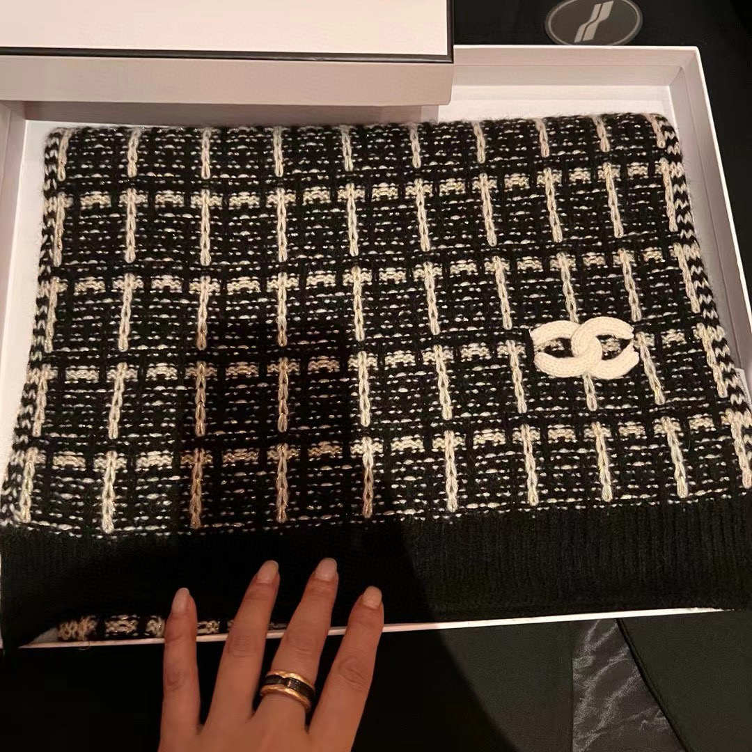 NIGO Chanel Women's Winter Black and White Check Wool Hat Gloves Scarf #nigo97725