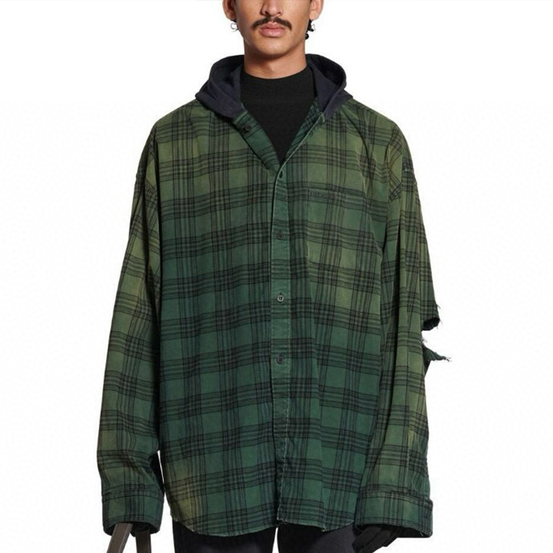 NIGO Balenciaga Men's Spring And Summer Fashion Trend Color Blocking Plaid Buttons Hooded Long-sleeved Shirt Loose Casual Ngvp #nigo7448