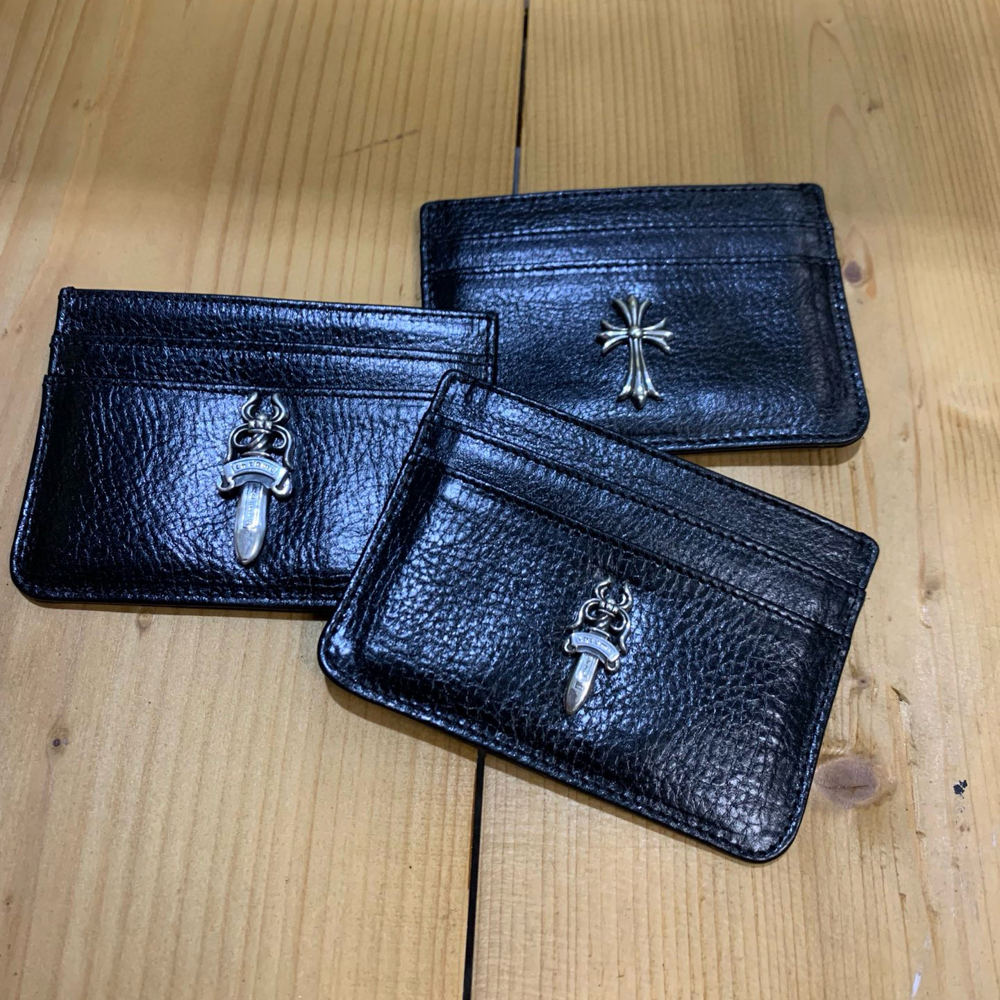 NIGO Chrome Hearts Men's and Women's Black Leather Cross Accessories Coin Purse Card Case Bag #nigo97721