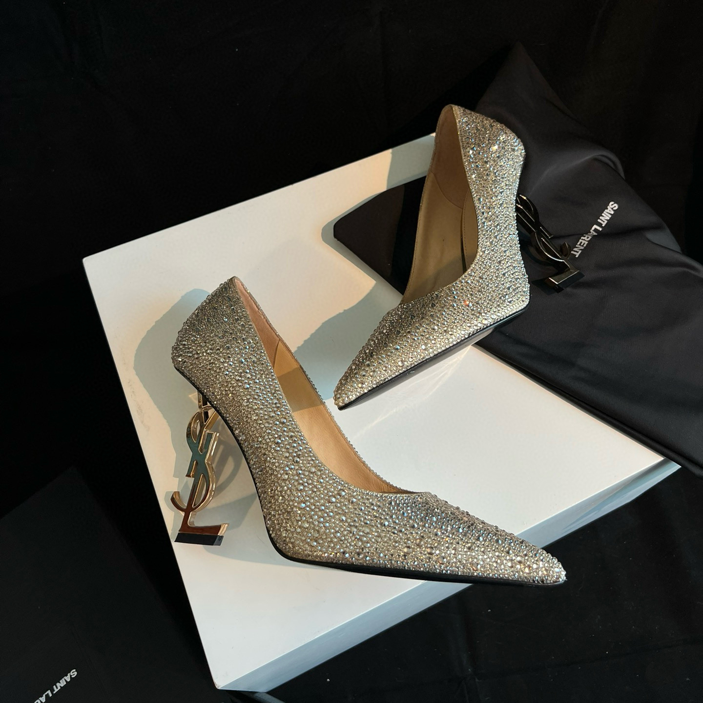 NIGO SAINT LAURENT Women's Summer Rhinestone Leather Letter Logo Shoes Heeled High Heels Shoes #nigo97747