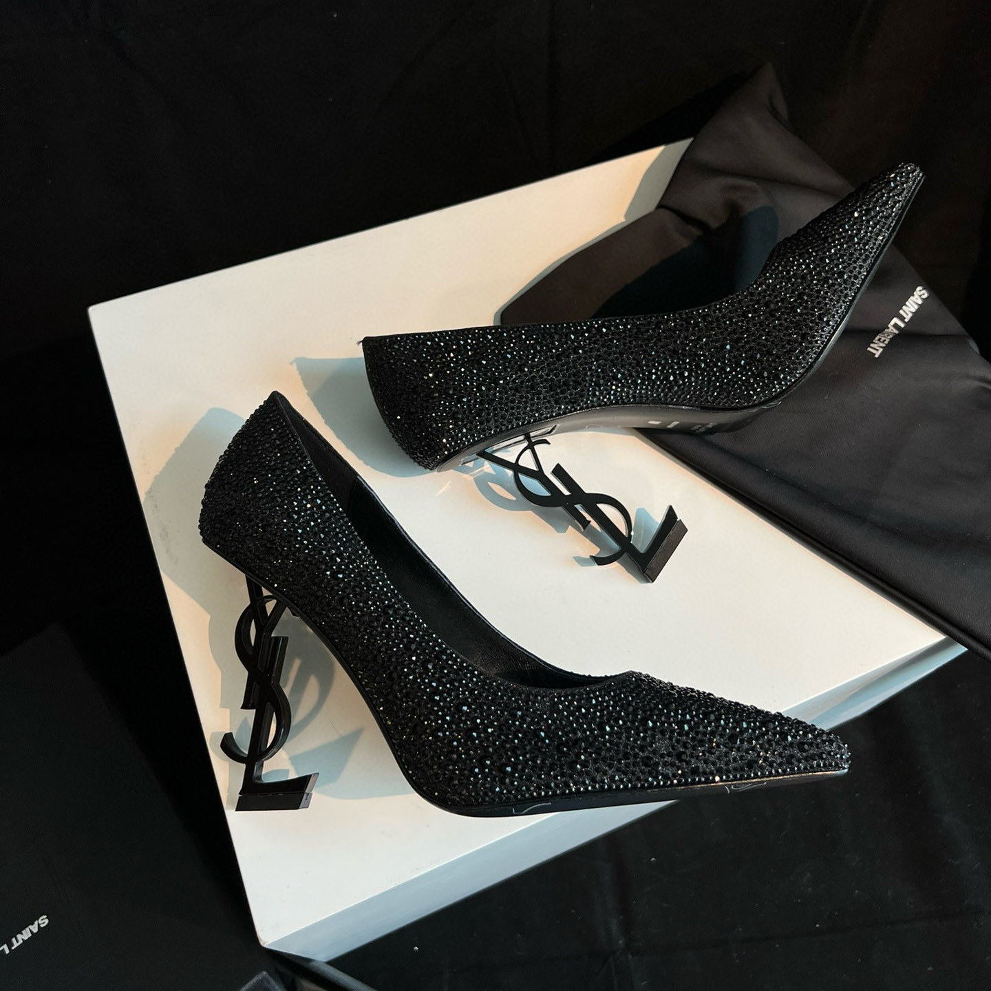 NIGO SAINT LAURENT Women's Summer Rhinestone Leather Letter Logo Shoes Heeled High Heels Shoes #nigo97747