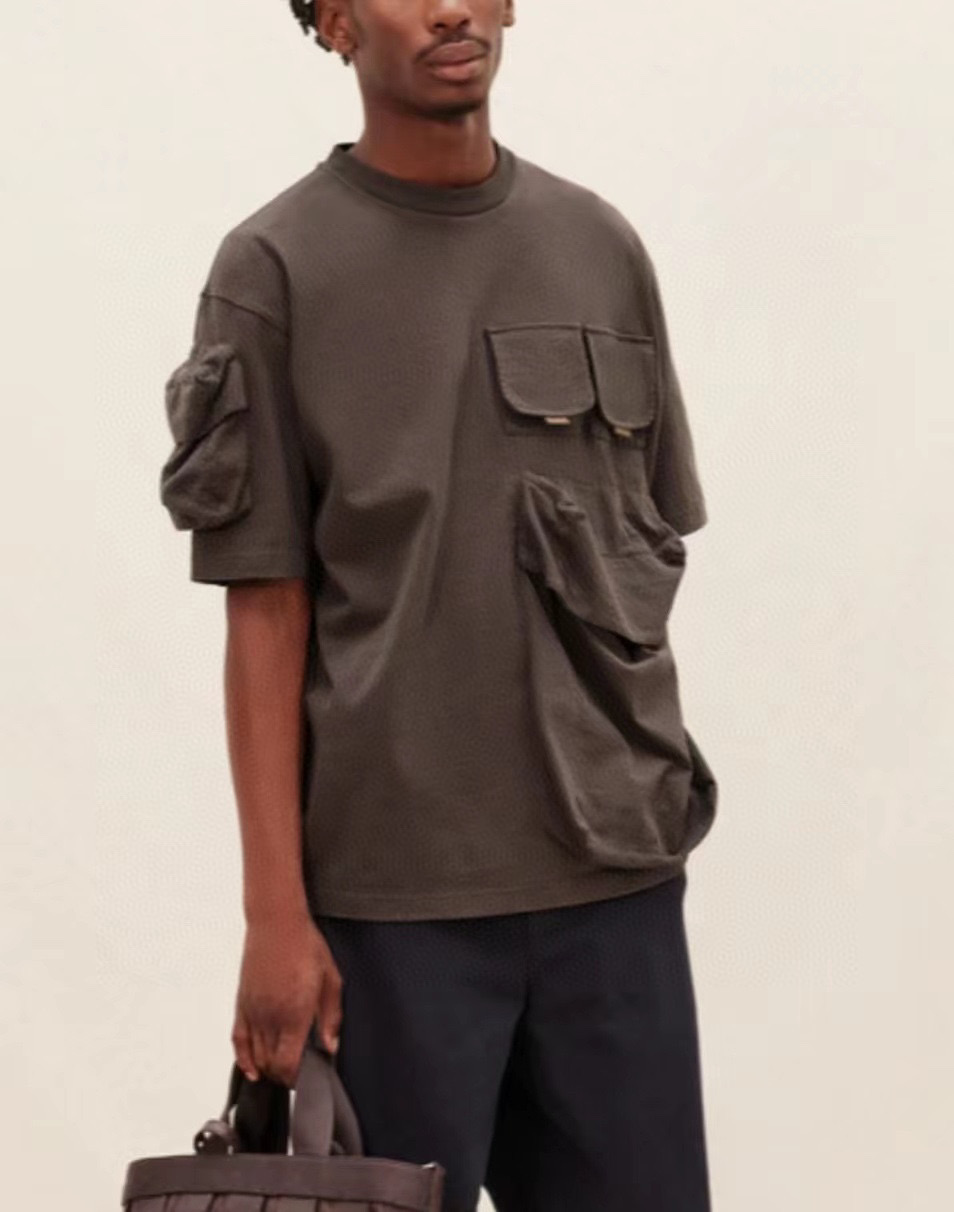 NIGO JACQUEMUS men's three-dimensional patch pockets fashionable functional style off-the-shoulder silhouette short-sleeved T-shirt