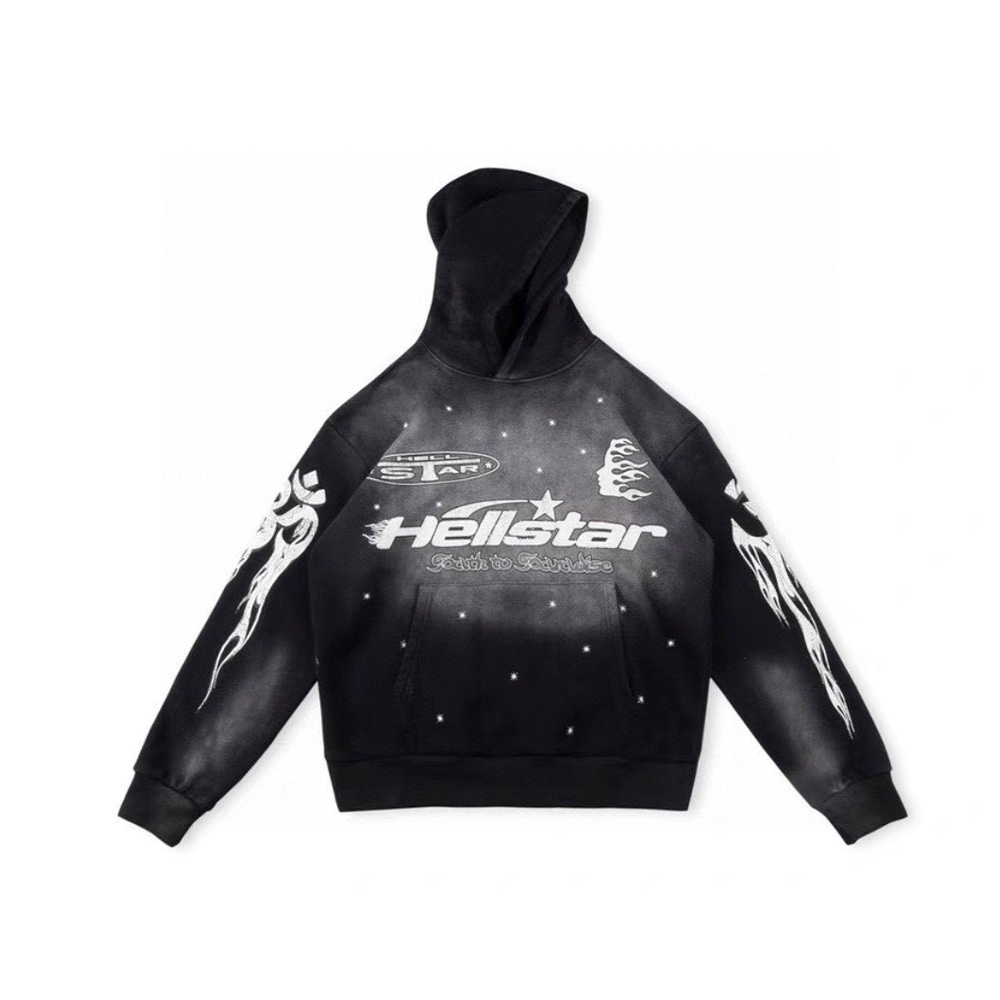 NIGO Hellstar Men's Spring and Autumn Solid Color Graffiti Washed High Street Padded Retro Hooded Long Sleeve Loose Sweats Ngvp #nigo7498