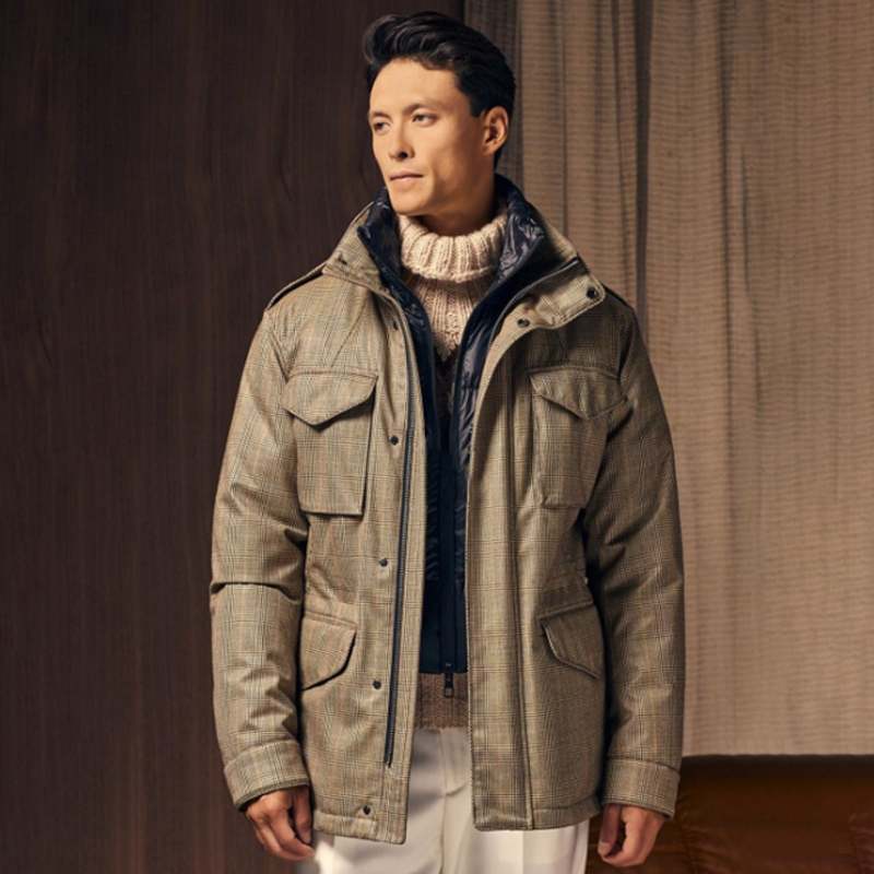 NIGO Montecore Men's Winter Down Jacket Classic Moon Prince of Wales Check Worsted Wool Down Jacket #nigo97766