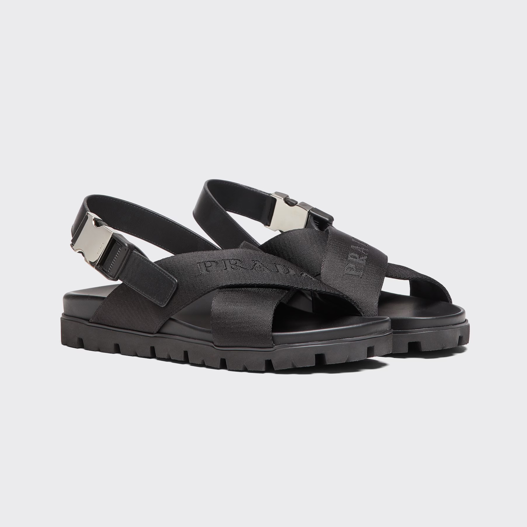 NIGO Prada Men's Summer Black Leather And Nylon Tape Crisscross Sandals Shoes #nigo97755