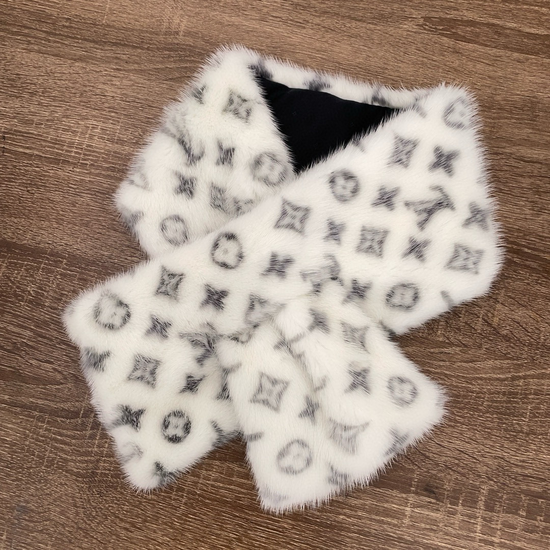NIGO Louis Vuitton Women's Winter Logo Printed White Mink Fur Scarf #nigo97758