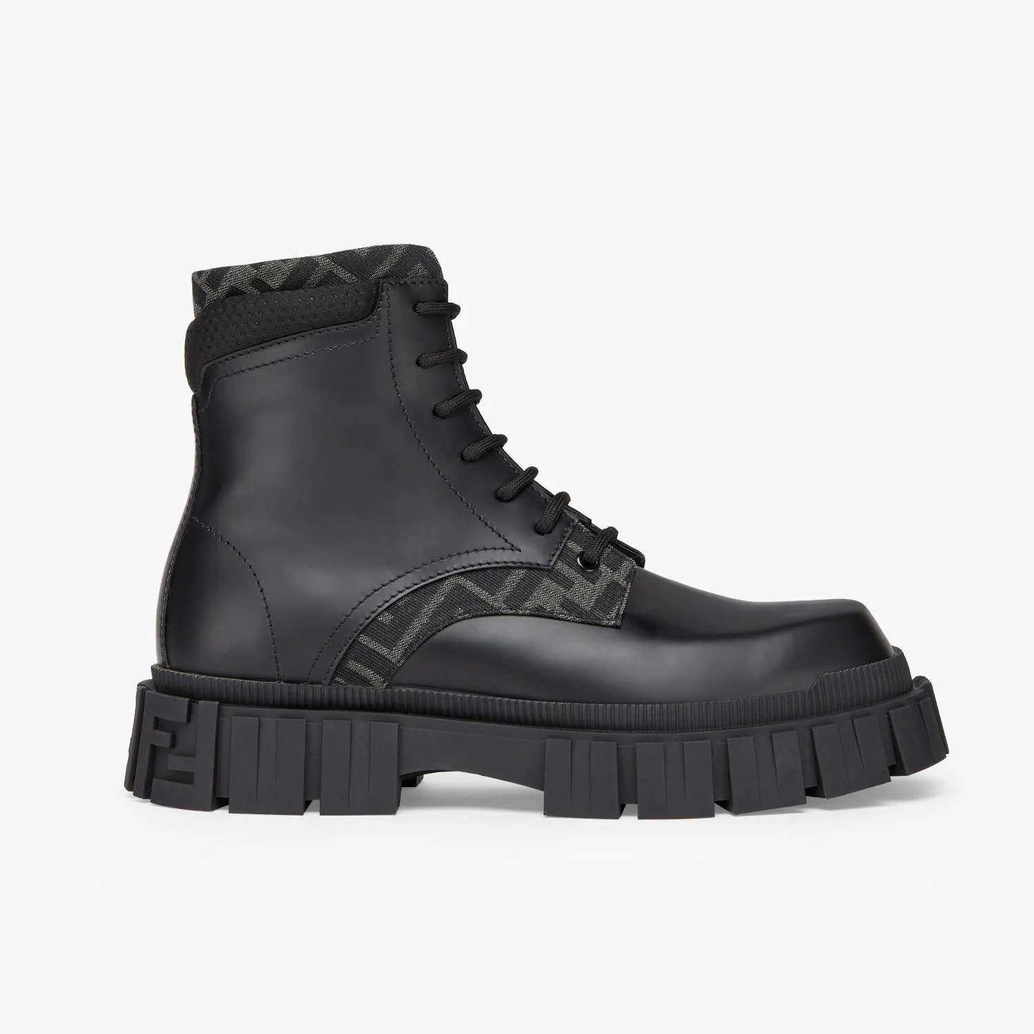 NIGO Fendi Men's Black Canvas Leather Patchwork Lace Up Ankle Boots High Top Shoes #nigo97782