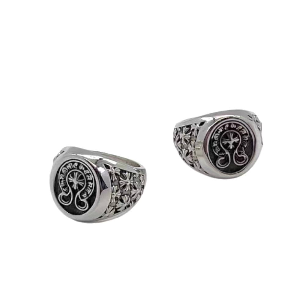 NIGO Chrome Hearts Men's and Women's Silver Crucifix Logo Punk Rock Couple's Ring Jewelry #nigo97774