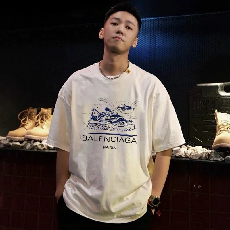 NIGO Balenciaga Men's Summer Shoes Printed Graphic Black and White Cotton Short Sleeve T-Shirt #nigo97778
