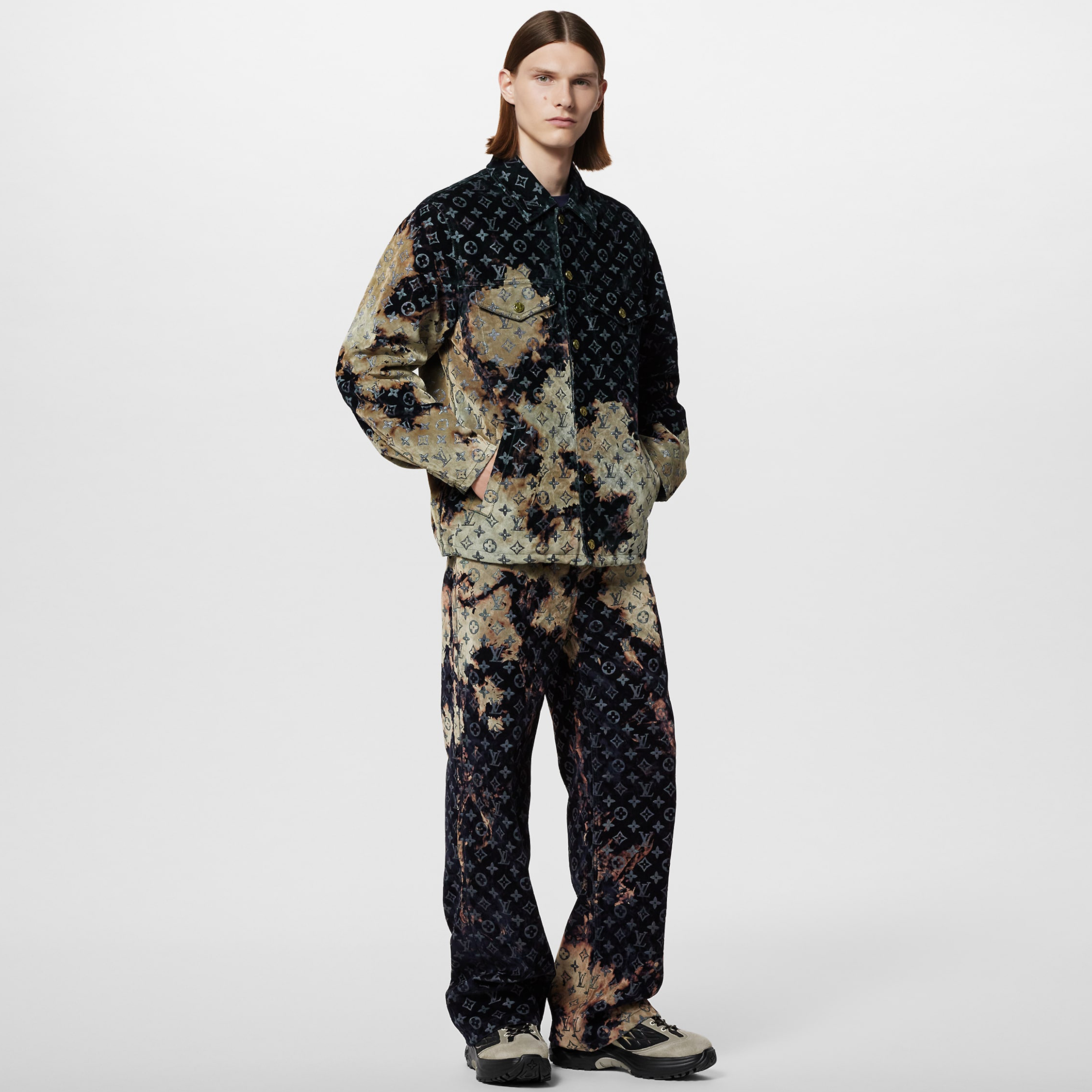 NIGO Louis Vuitton Men's Autumn and Winter Pattern Printed Lapel Single Breasted Denim Jacket Jeans Pants Set Suit #nigo97775
