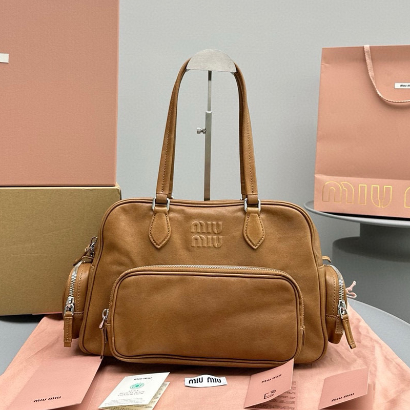 NIGO MiuMiu Women's Leathers Khaki Multi Pocket Biker Tote Bag Bags #nigo97785