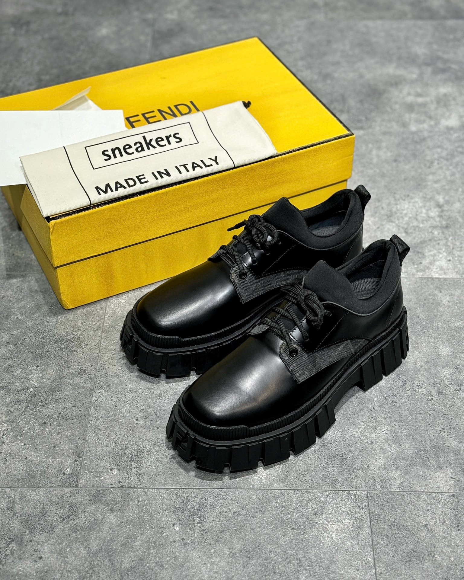 NIGO Fendi Men's Black Canvas Leather Patchwork Lace Up Ankle Boots Low Top Shoes #nigo97783