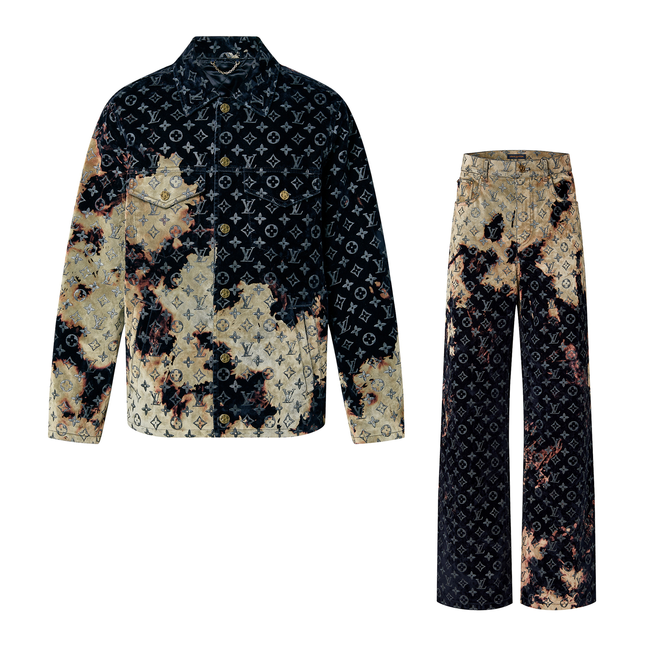 NIGO Louis Vuitton Men's Autumn and Winter Pattern Printed Lapel Single Breasted Denim Jacket Jeans Pants Set Suit #nigo97775