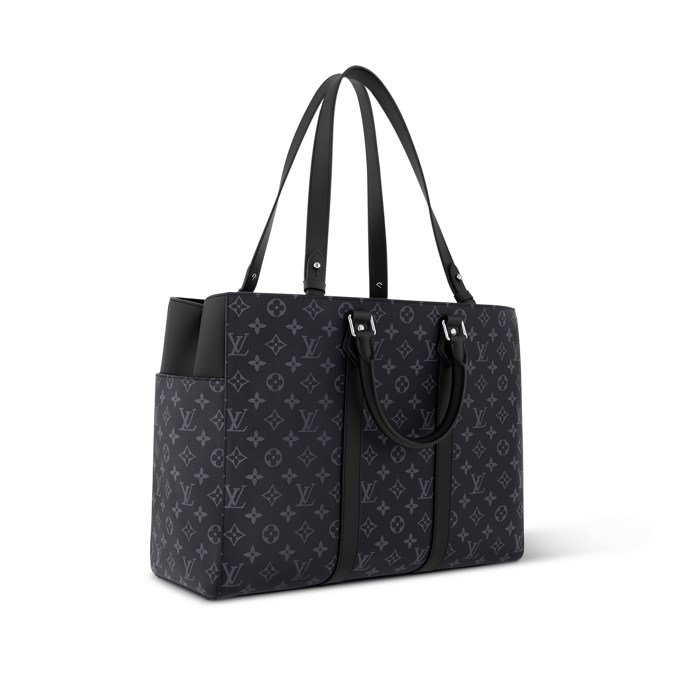 NIGO Louis Vuitton Sac Plat 24H Men's Black Full Logo Printed Hook and Loop Closure Layer Canvas Leather Tote Shopping Bag #nigo97779