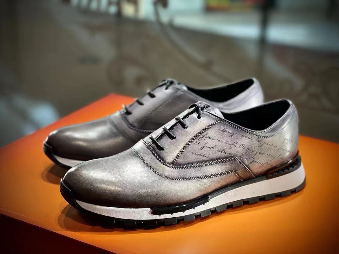 NIGO Berluti Men's Casual Grey Fast Track Scritto Graphic Leather Sneakers Shoes #nigo97772