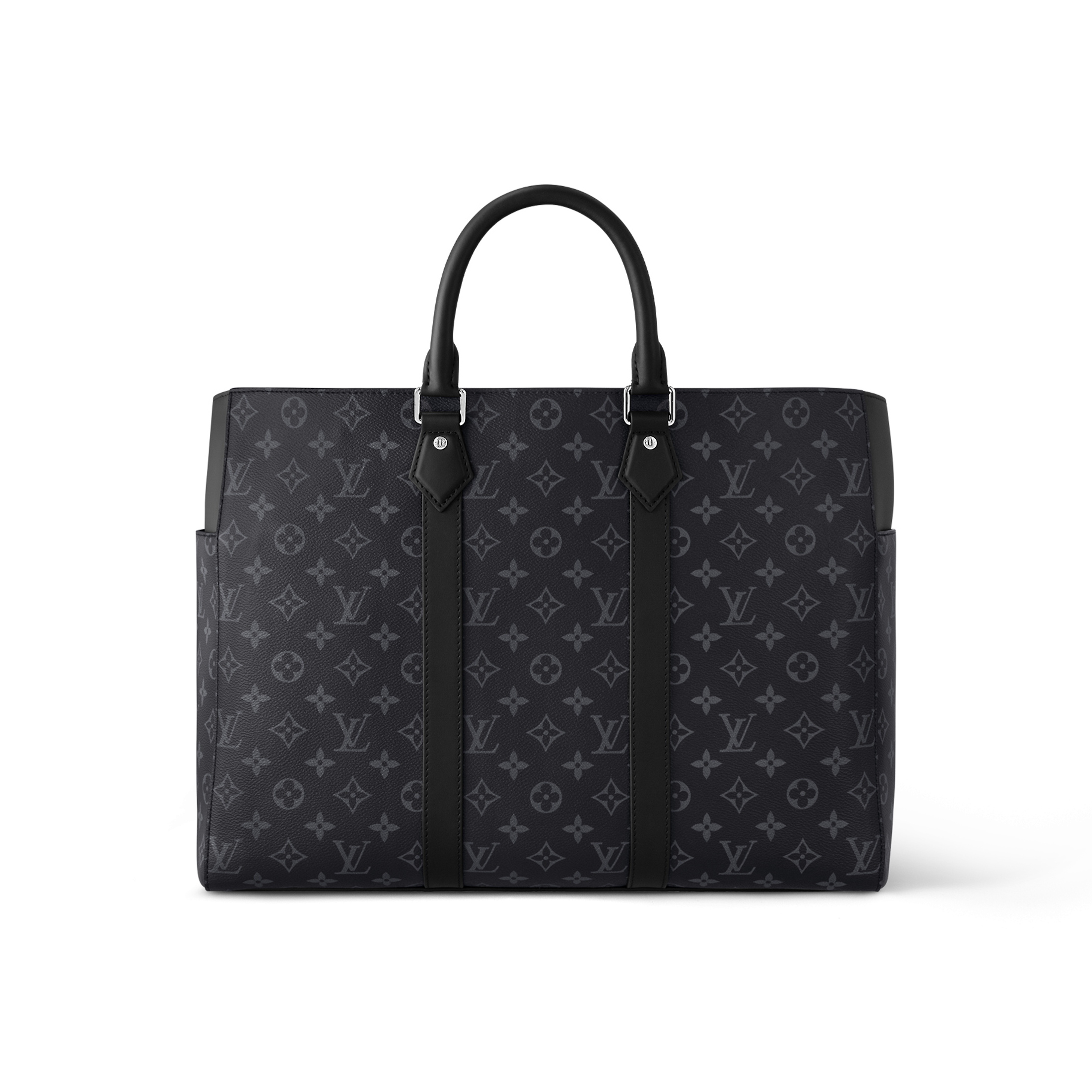 NIGO Louis Vuitton Sac Plat 24H Men's Black Full Logo Printed Hook and Loop Closure Layer Canvas Leather Tote Shopping Bag #nigo97779