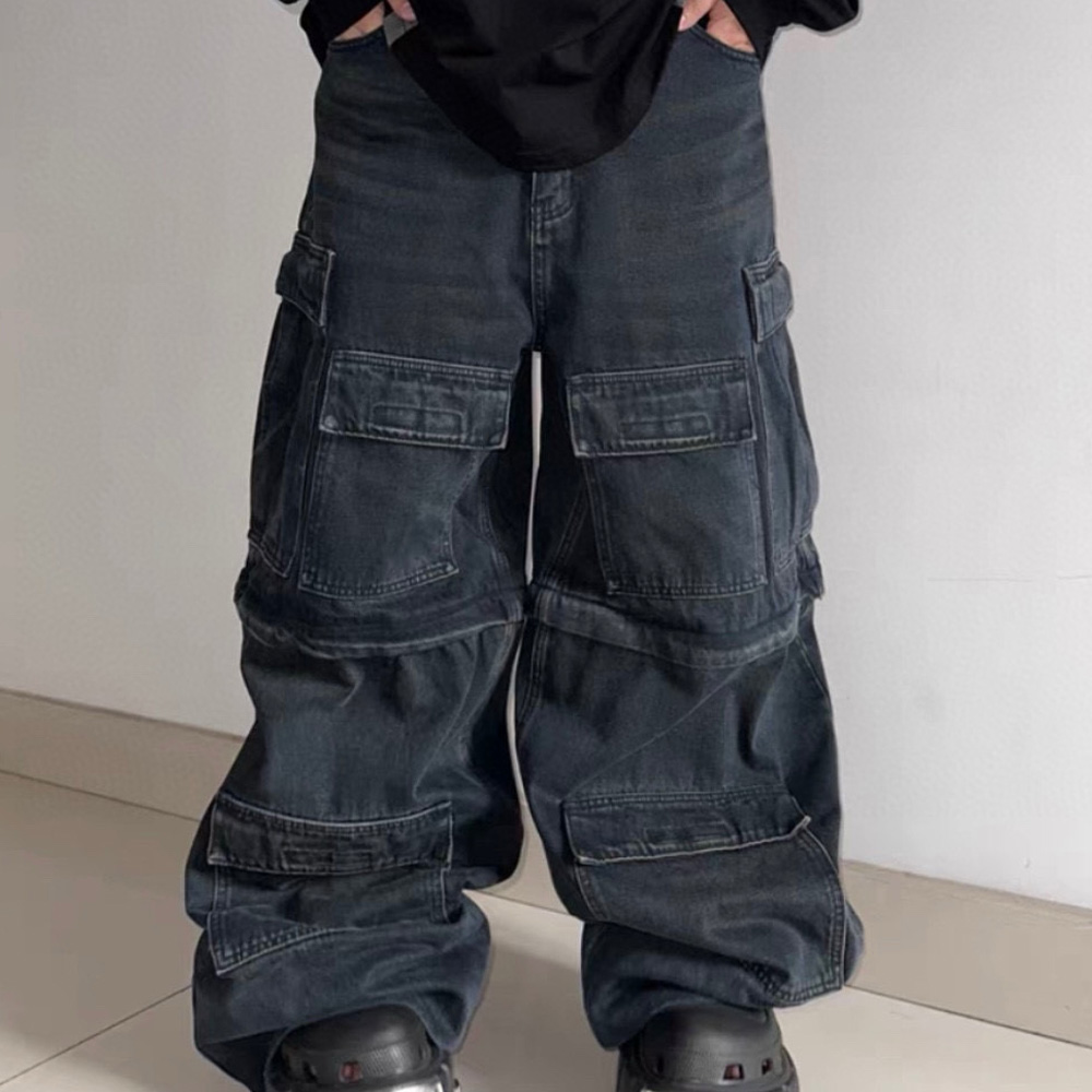 NIGO Balenciaga Men's Solid Color Cotton Loose Fit Removable Multi-Pocket Straight Leg Workwear Denim Trousers Ngvp #nigo6579
