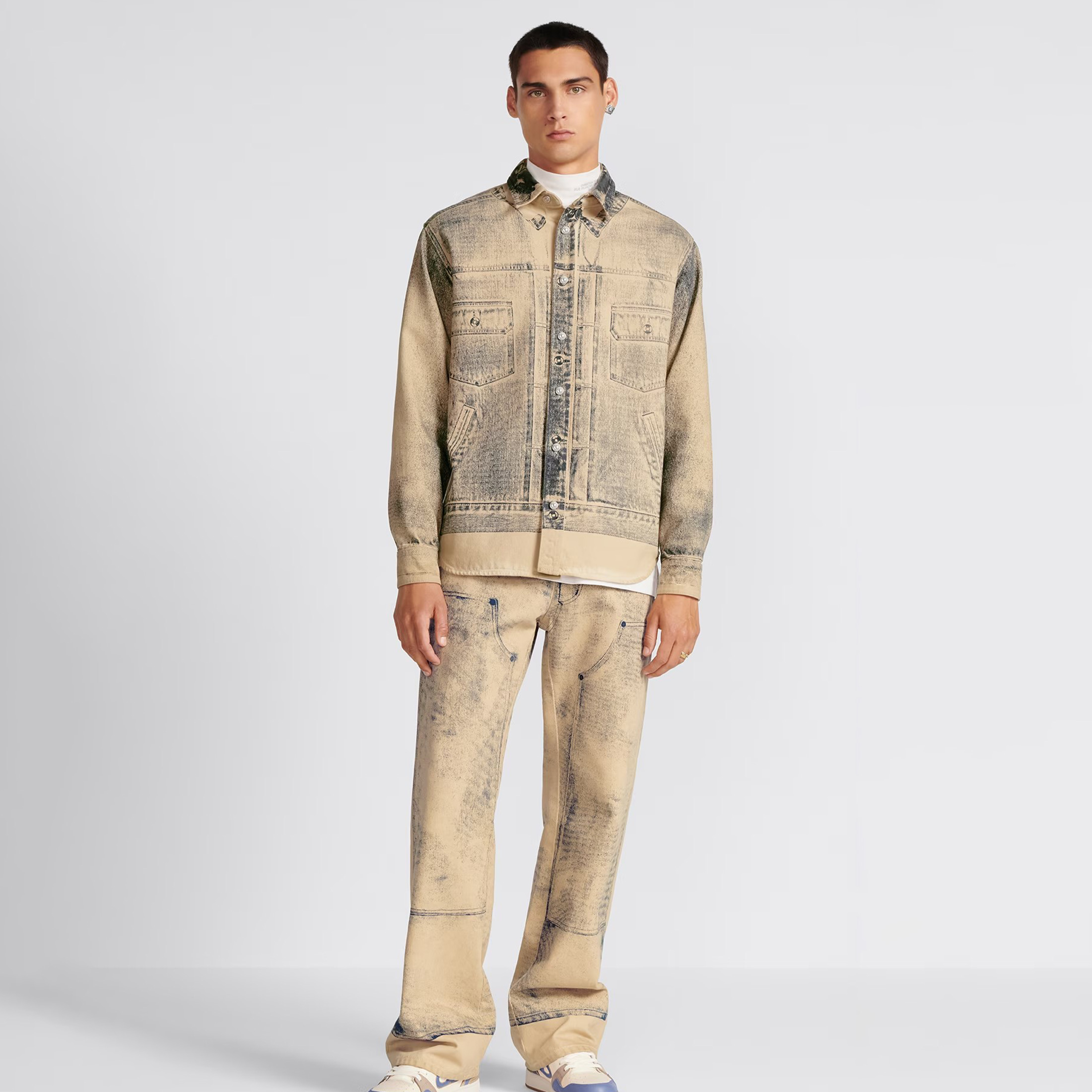 NIGO Dior Men's Spring And Autumn Worn Lapel Button Cotton Long Sleeve Fit MKII-EFFECT Mkii-Effect Overshirt Printed Multi Pocket Pants Ngvp #nigo7541