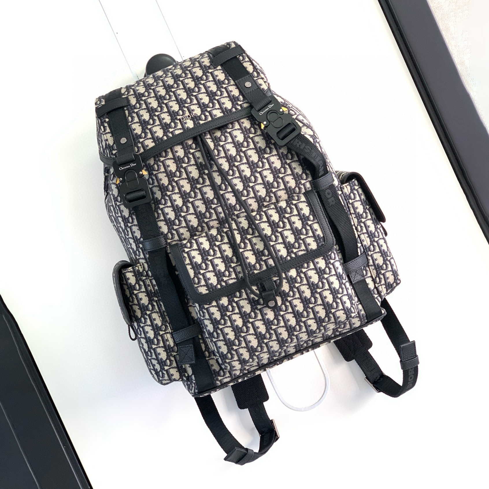 NIGO Dior Men's Diamond Patterned Smooth Cowhide Leather Nylon Shoulder Strap Backpack Rucksack Bag Bags #nigo97818