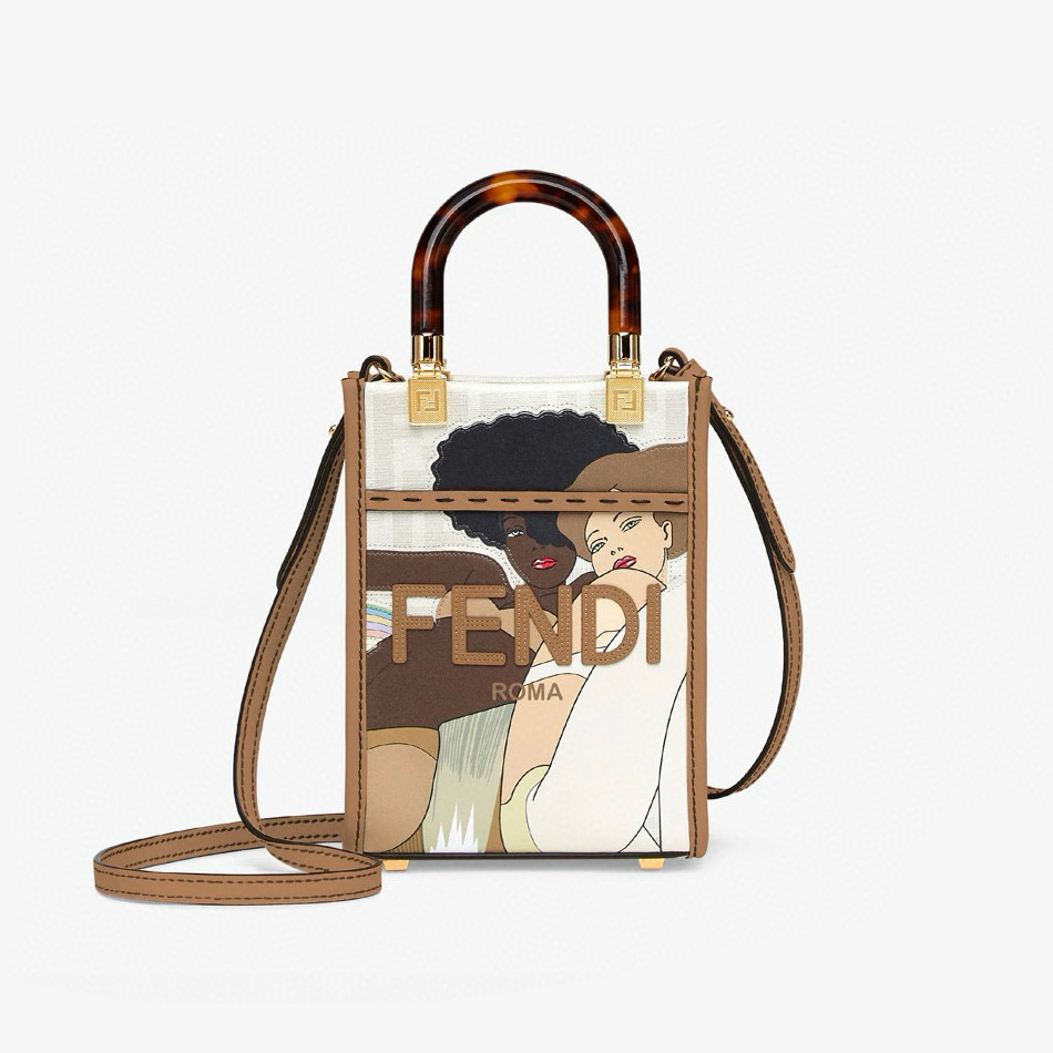 NIGO Fendi Women's Beauty Illustration Graphic Colourblock Leather Tote Bag Shopper Shoulder Crossbody Bags #nigo97822