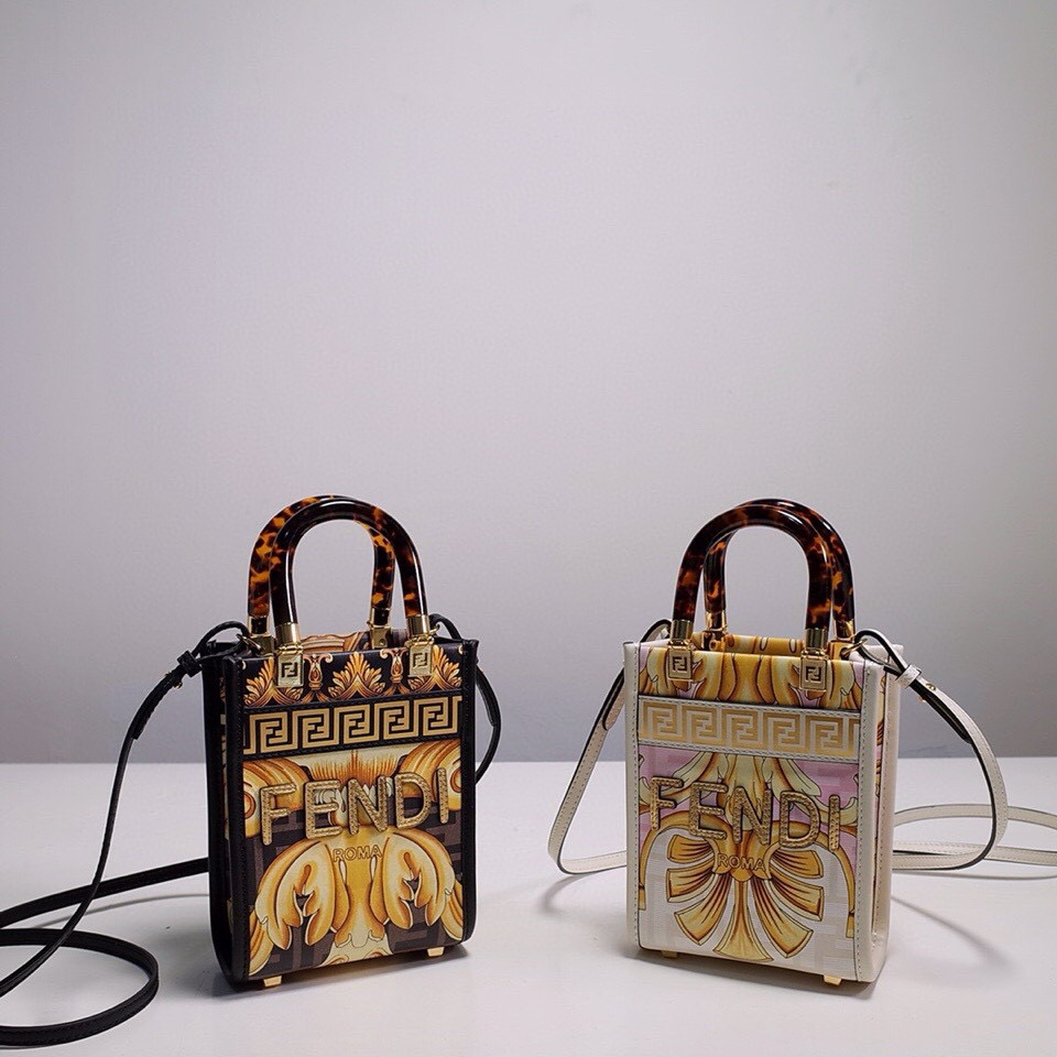 NIGO Fendi x Versace Fendace Women's Gold Baroque Print Cowhide Shoulder Crossbody Handbag Bag Bags #nigo97819