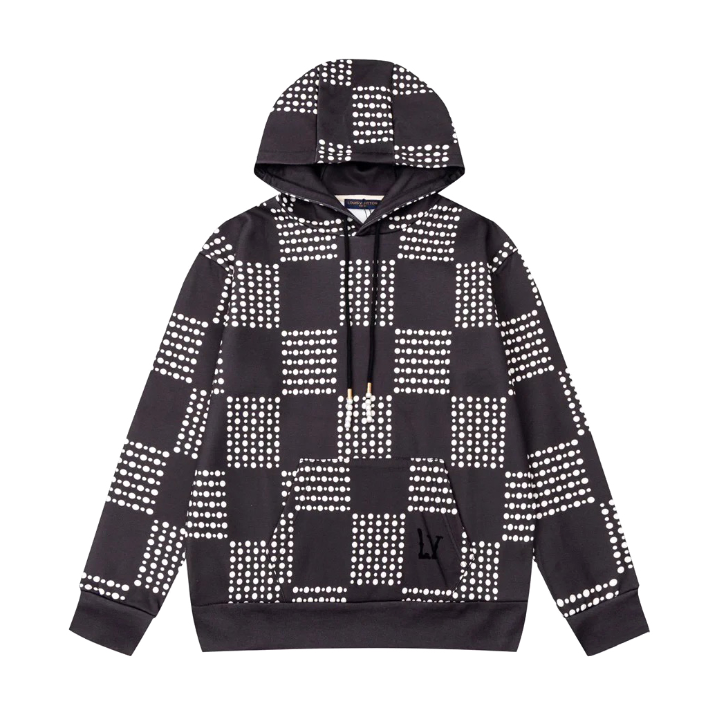 NIGO Louis Vuitton Men's Autumn/Winter Full Width Pearl Checkerboard Fleece Hooded Sweatshirt Pullover #nigo97833