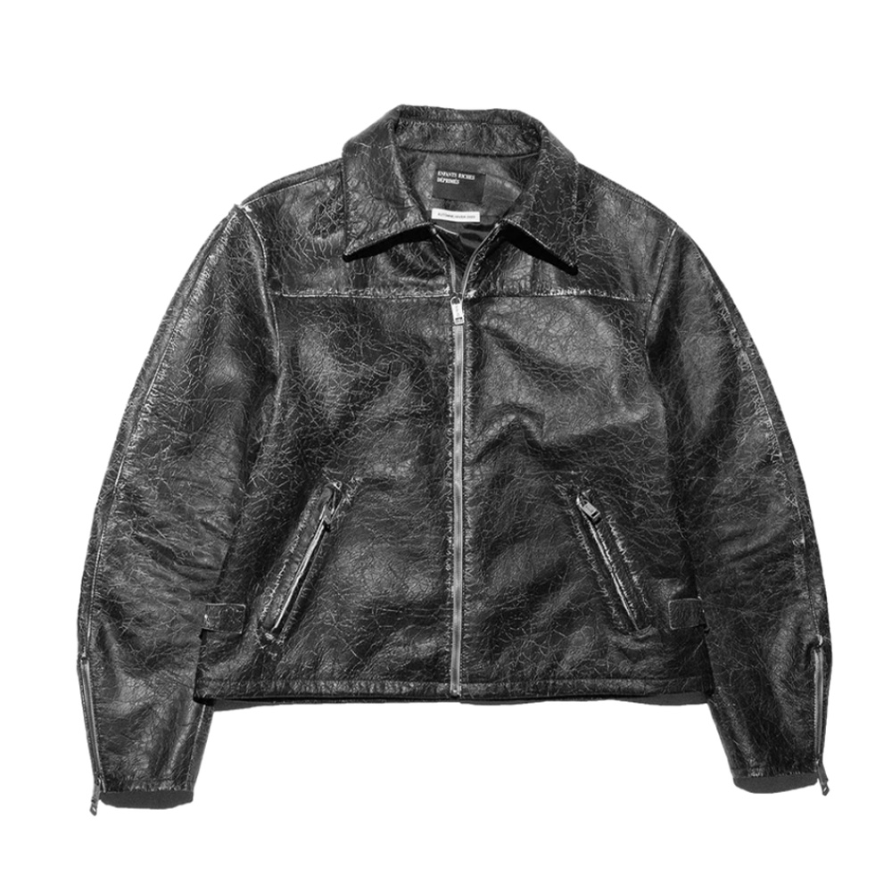 NIGO Enfants Riches Deprimes Men's Fall/Winter Lapel Pocket Zipper Black Printed Fitted Vintage Fashion Long Sleeve Leather Sleep Sound Collared RacerJacket Ngvp #nigo7564