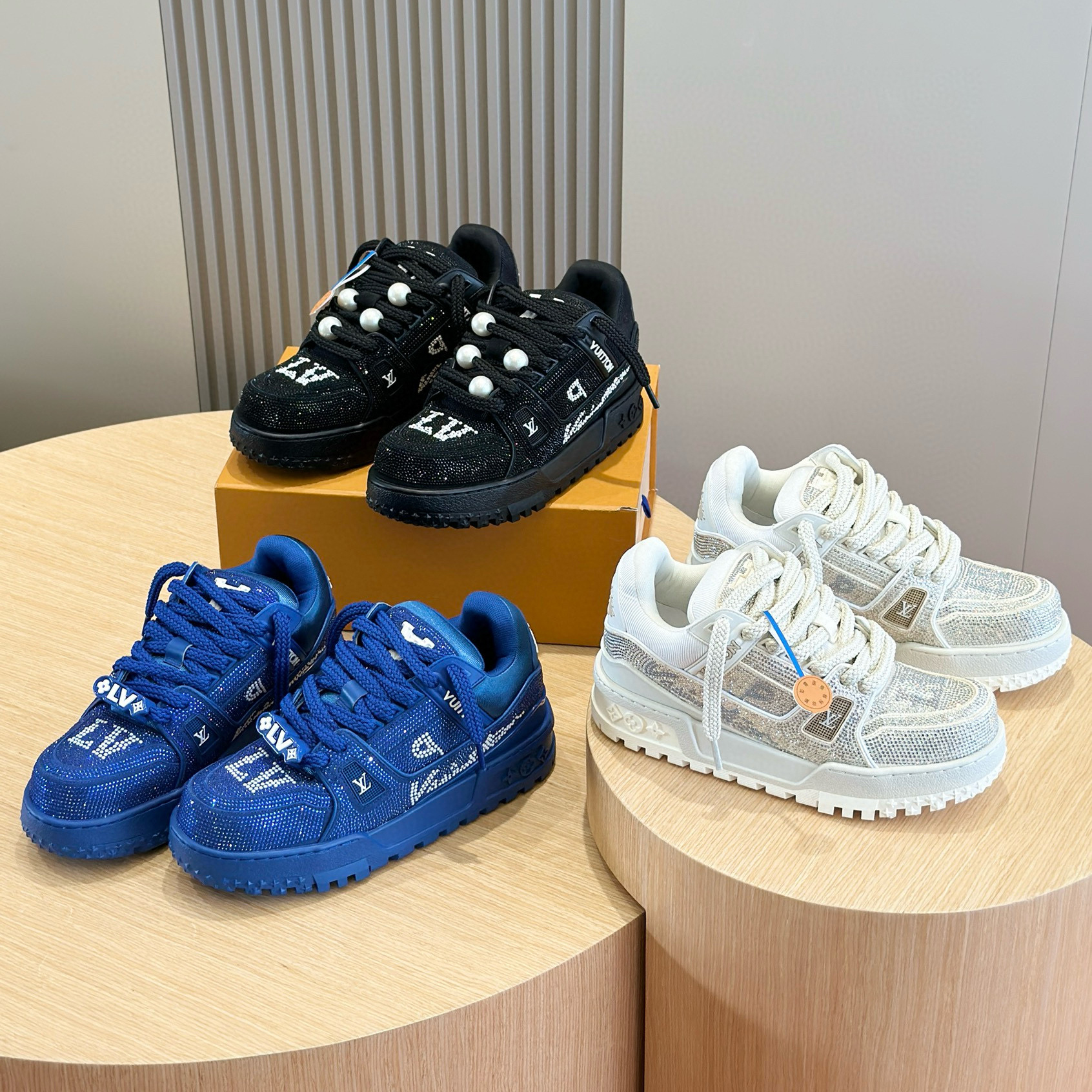 NIGO Louis Vuitton LV Trainer Maxi Sneaker Men's Round Toe Full Printed Studded Lace Up Low Top Board Shoes #nigo97835