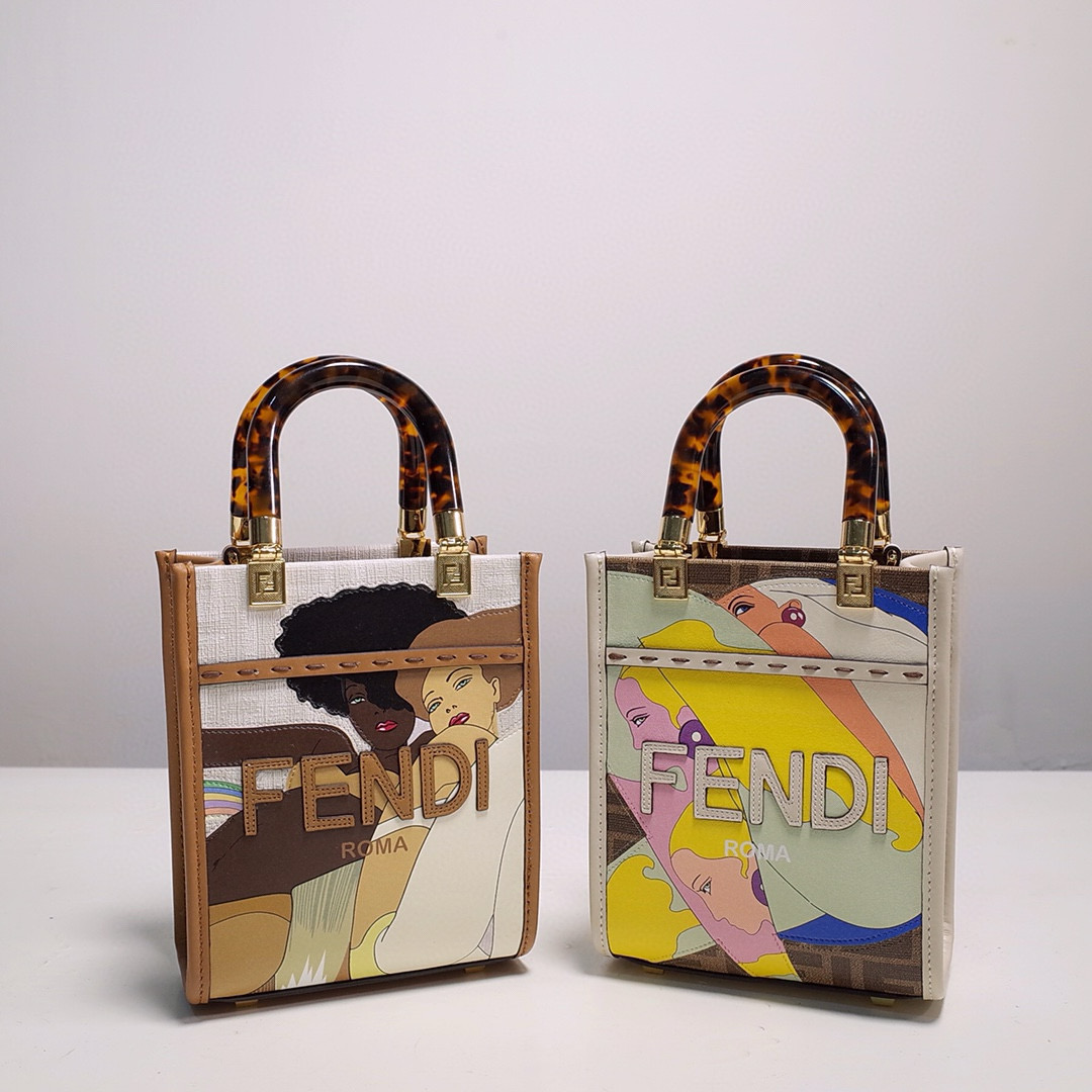 NIGO Fendi Women's Beauty Illustration Graphic Colourblock Leather Tote Bag Shopper Shoulder Crossbody Bags #nigo97822