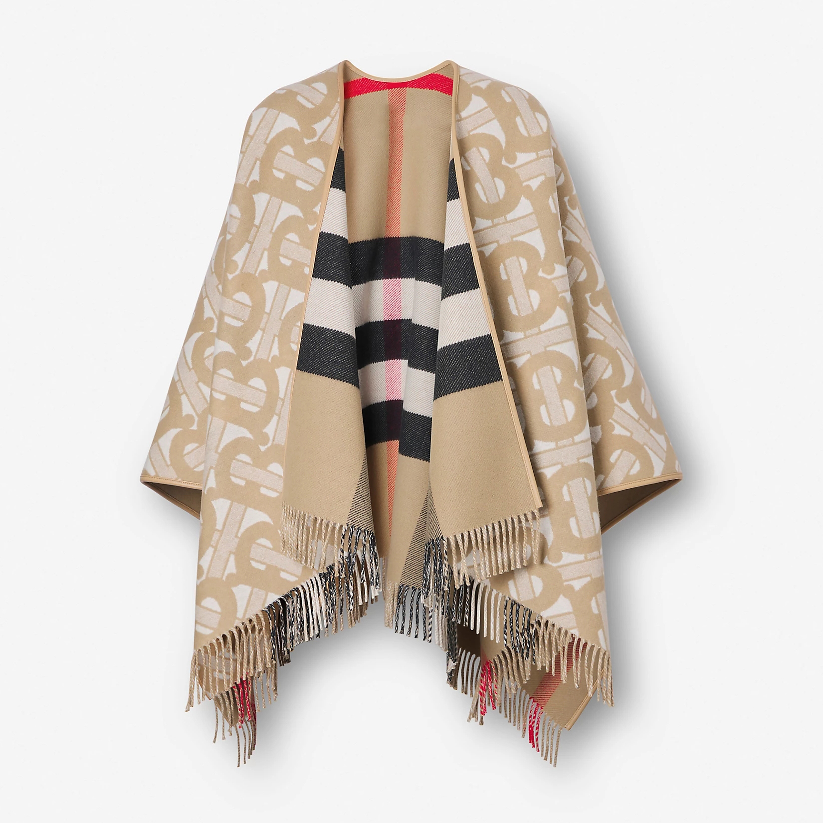 NIGO Burberry Women's Winter Reversible Khaki Wool Blend Shawl Poncho Cape #nigo97847